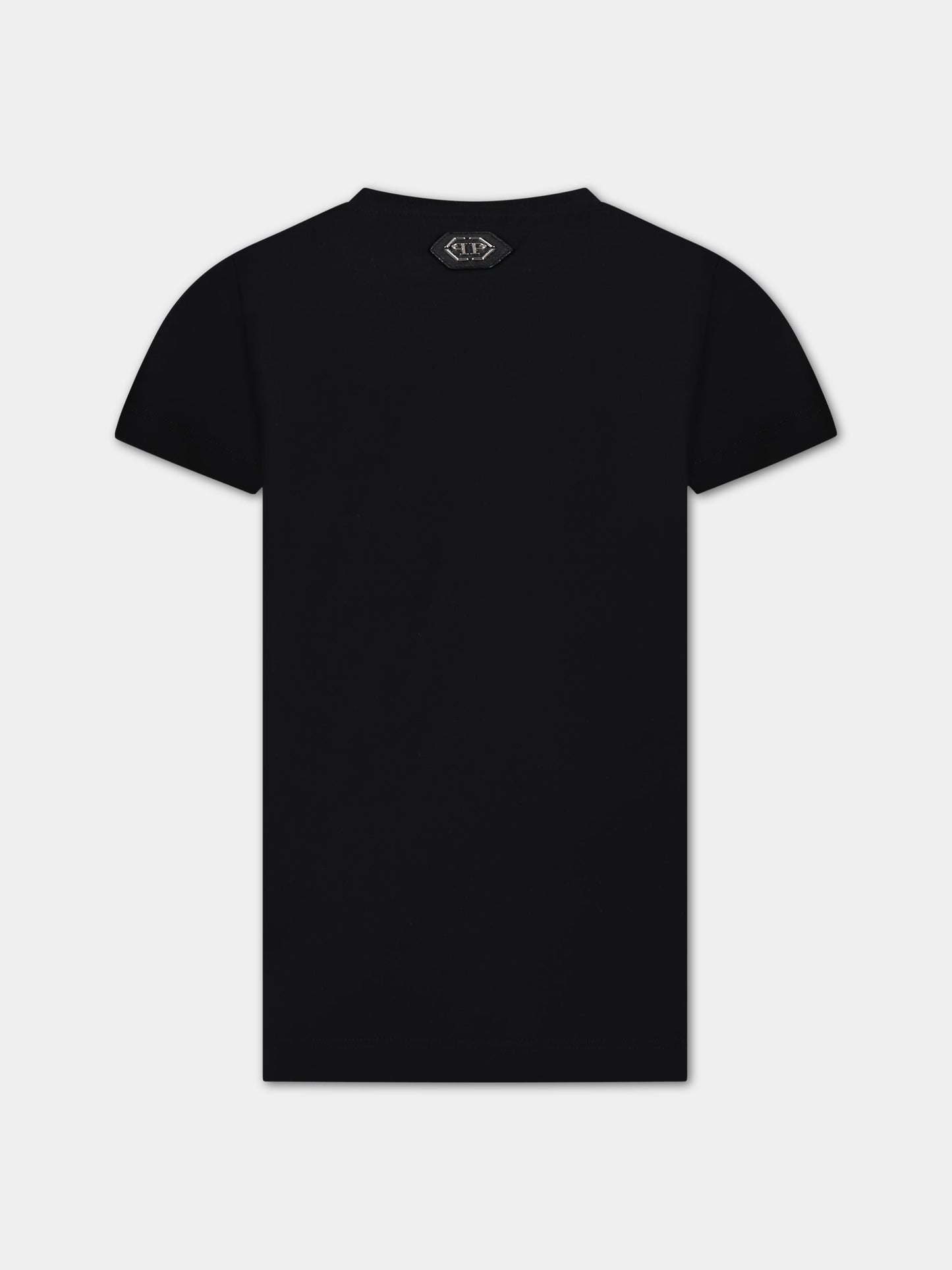 T-shirt nera per bambino con stampa e logo,Philipp Plein Junior,2TM002 LAA29 60100