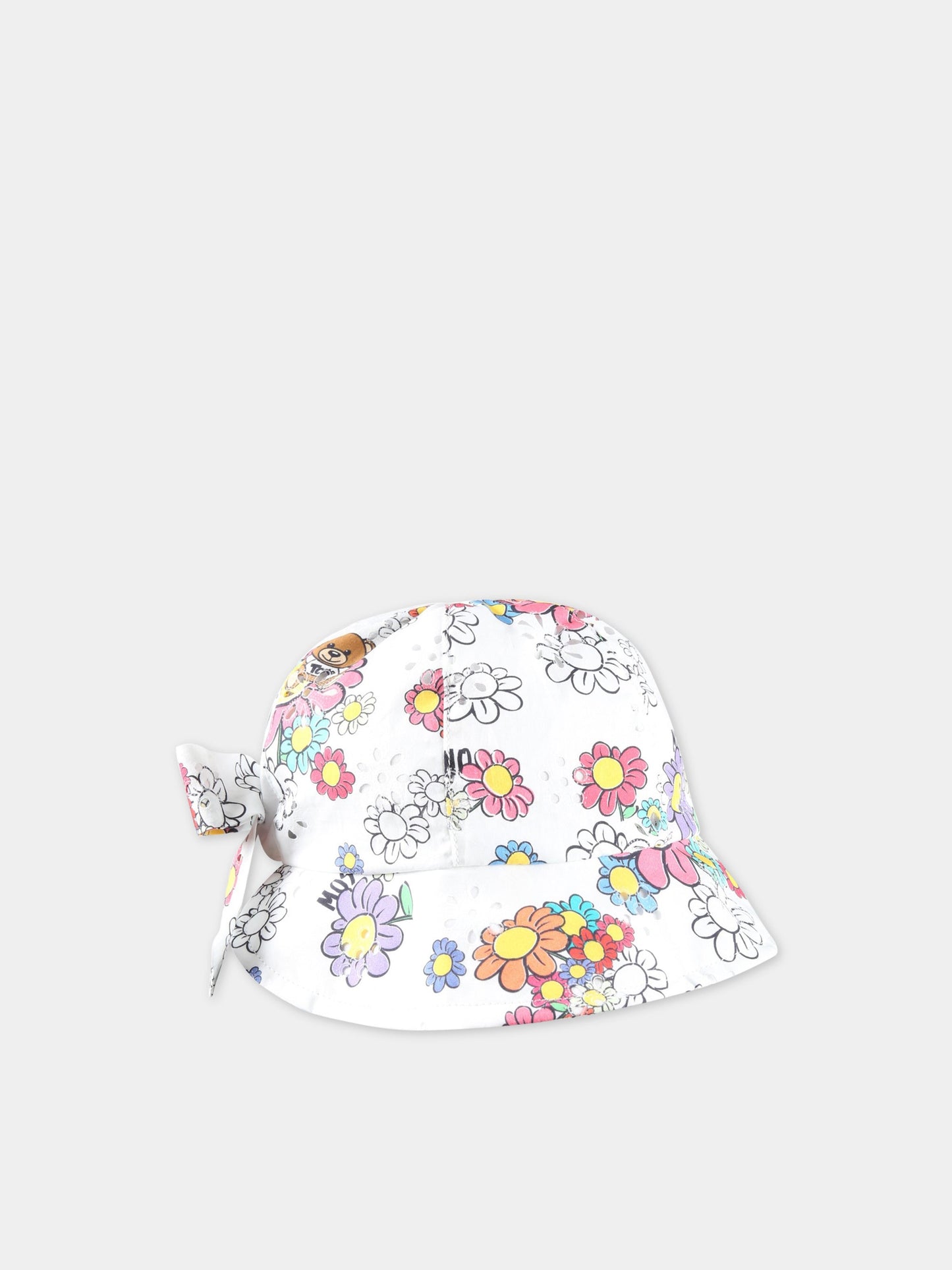 Cloche bianca per neonata con Teddy Bear e logo,Moschino Kids,MAX023 S0Q08 84328