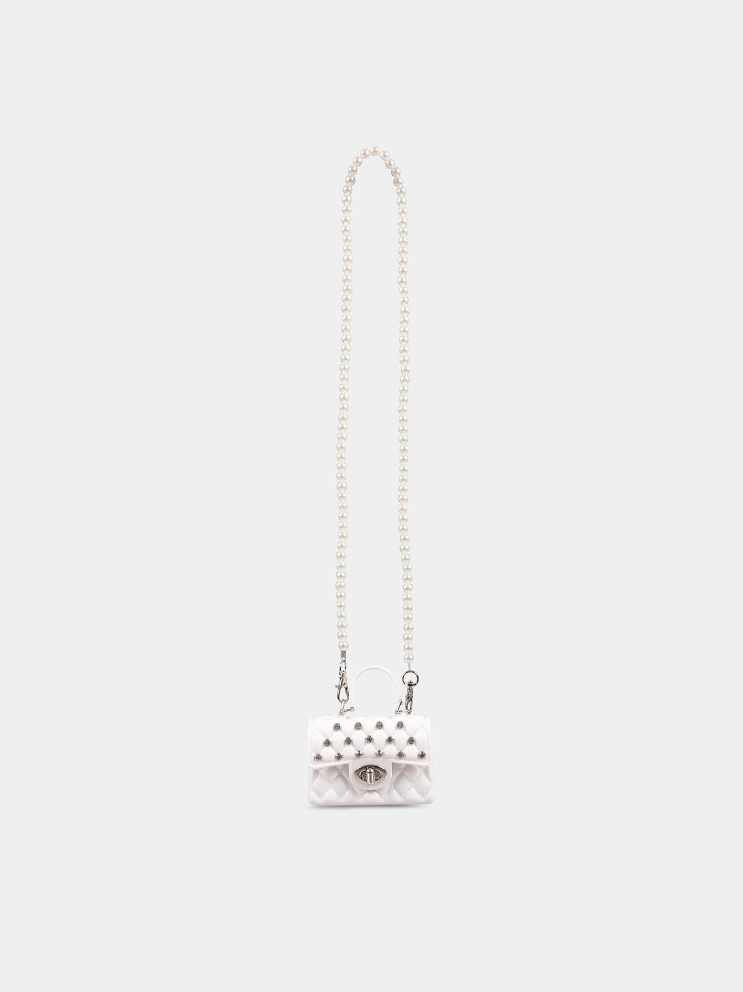Mini-borsa bianca per bambina con strass,Monnalisa,77A000 1077 0001