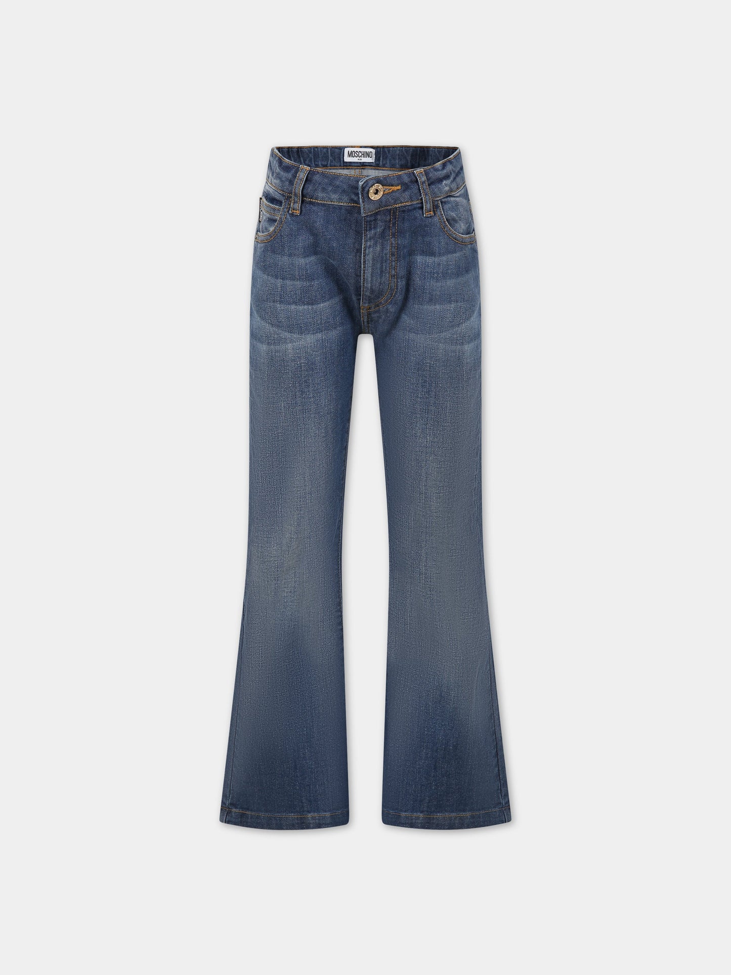 Jeans blu per bambina con logo,Moschino Kids,HDP04M LXE32 40613
