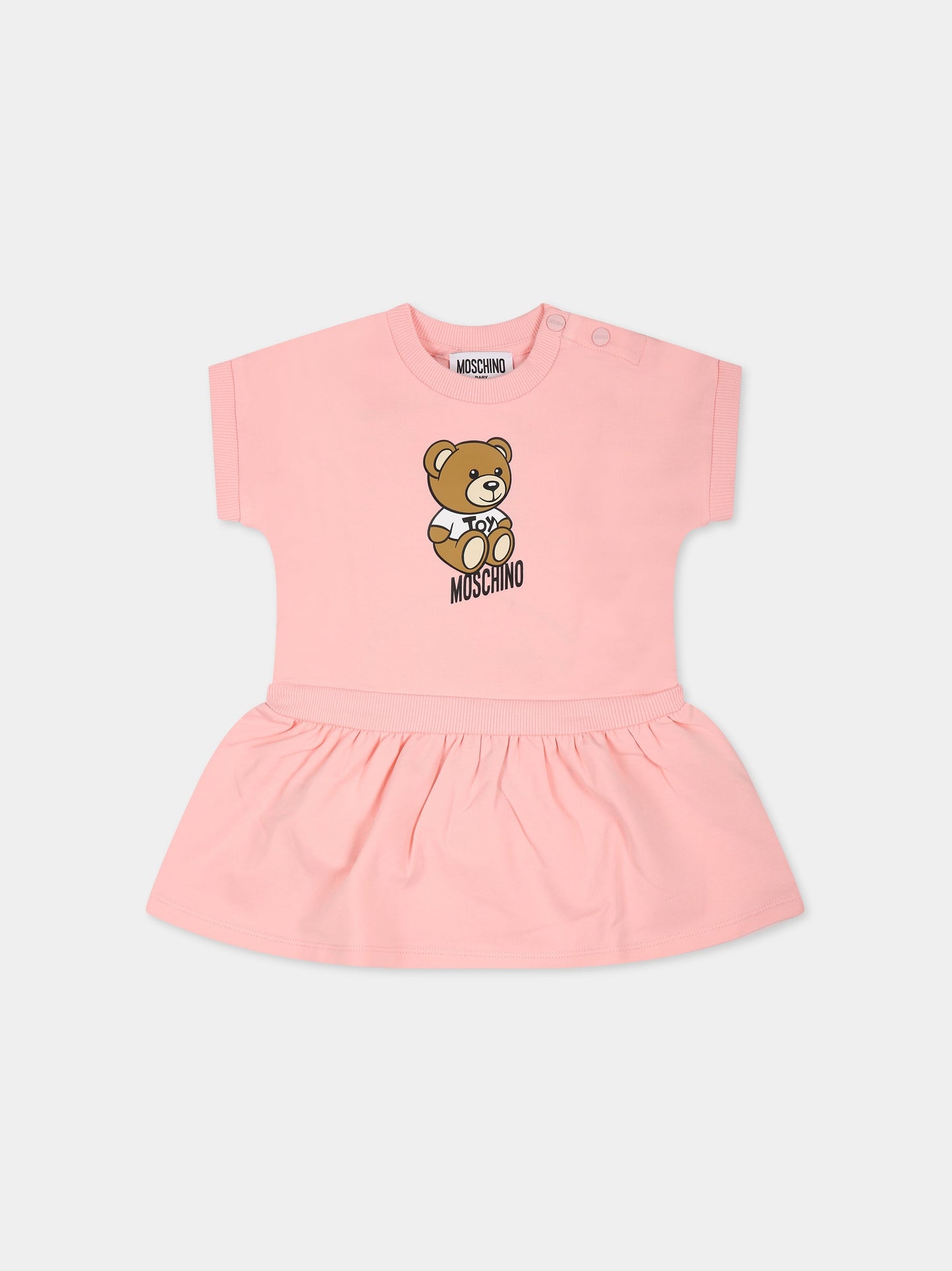 Vestito rosa per neonata con Teddy Bear e logo,Moschino Kids,MAV09I LDA00 50209