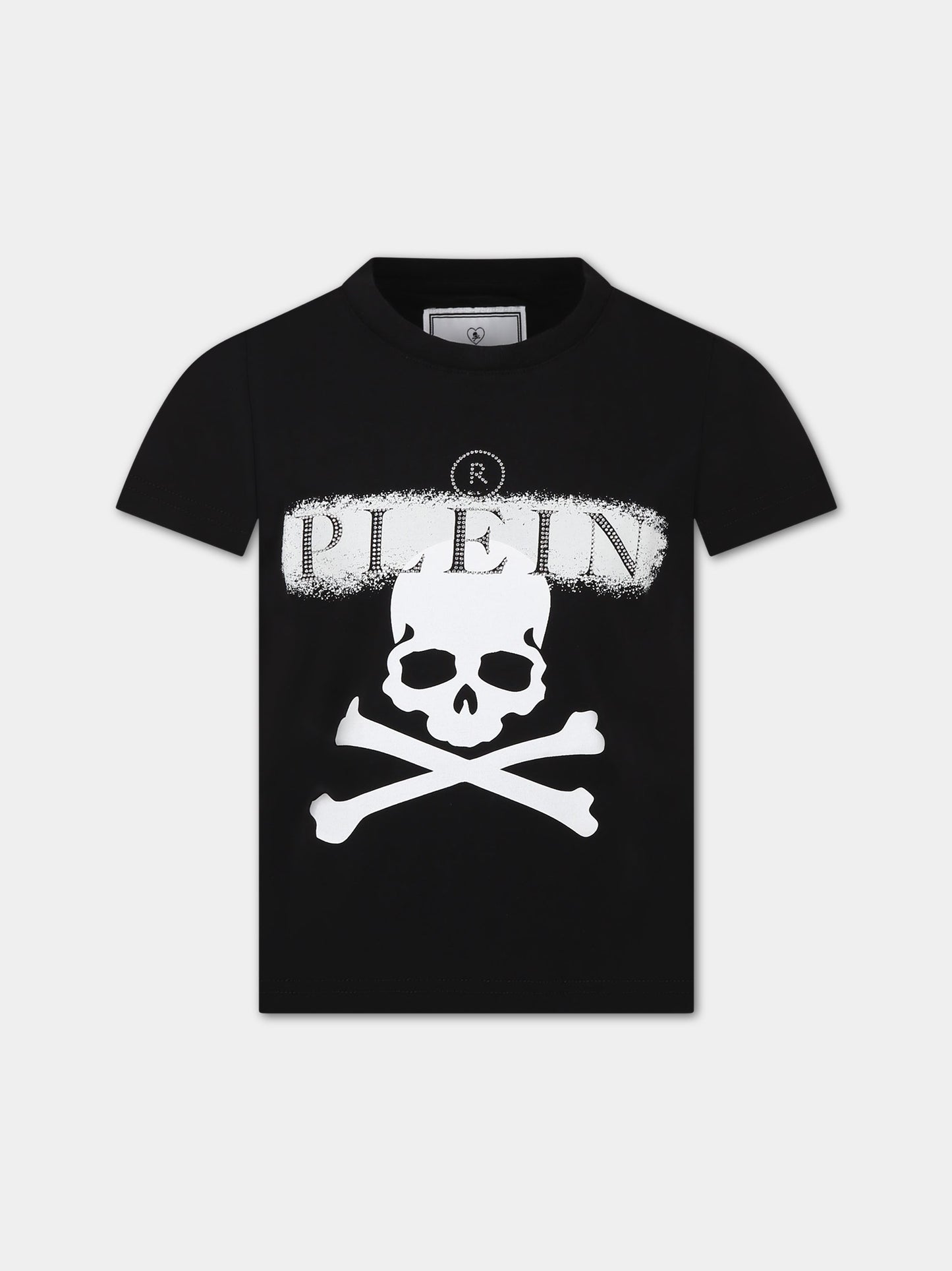 T-shirt nera per bambino con teschio e logo,Philipp Plein Junior,2MM00D LAA26 60100