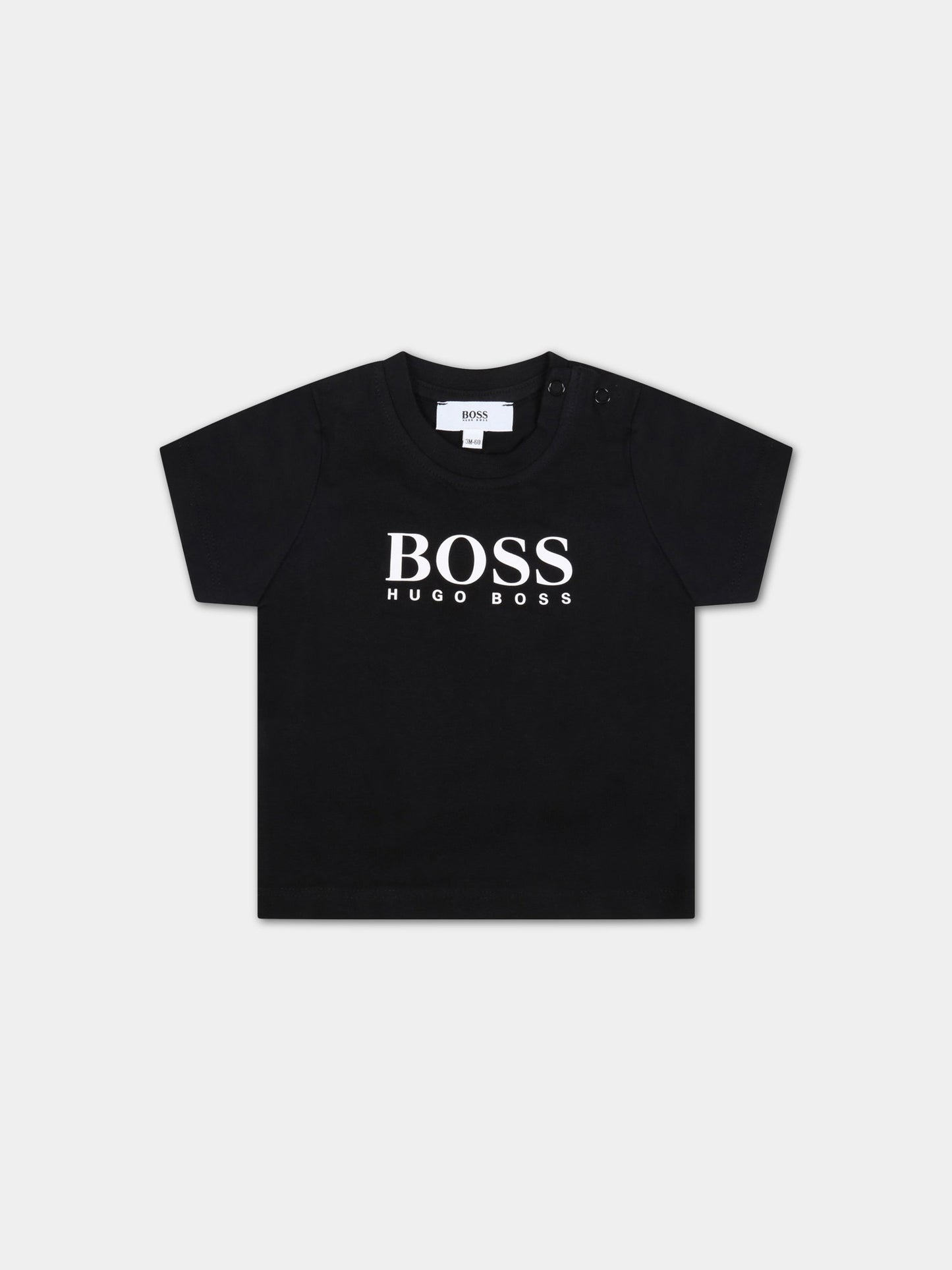 T-shirt nera per neonati con logo bianco,Hugo Boss,J05P07 09B