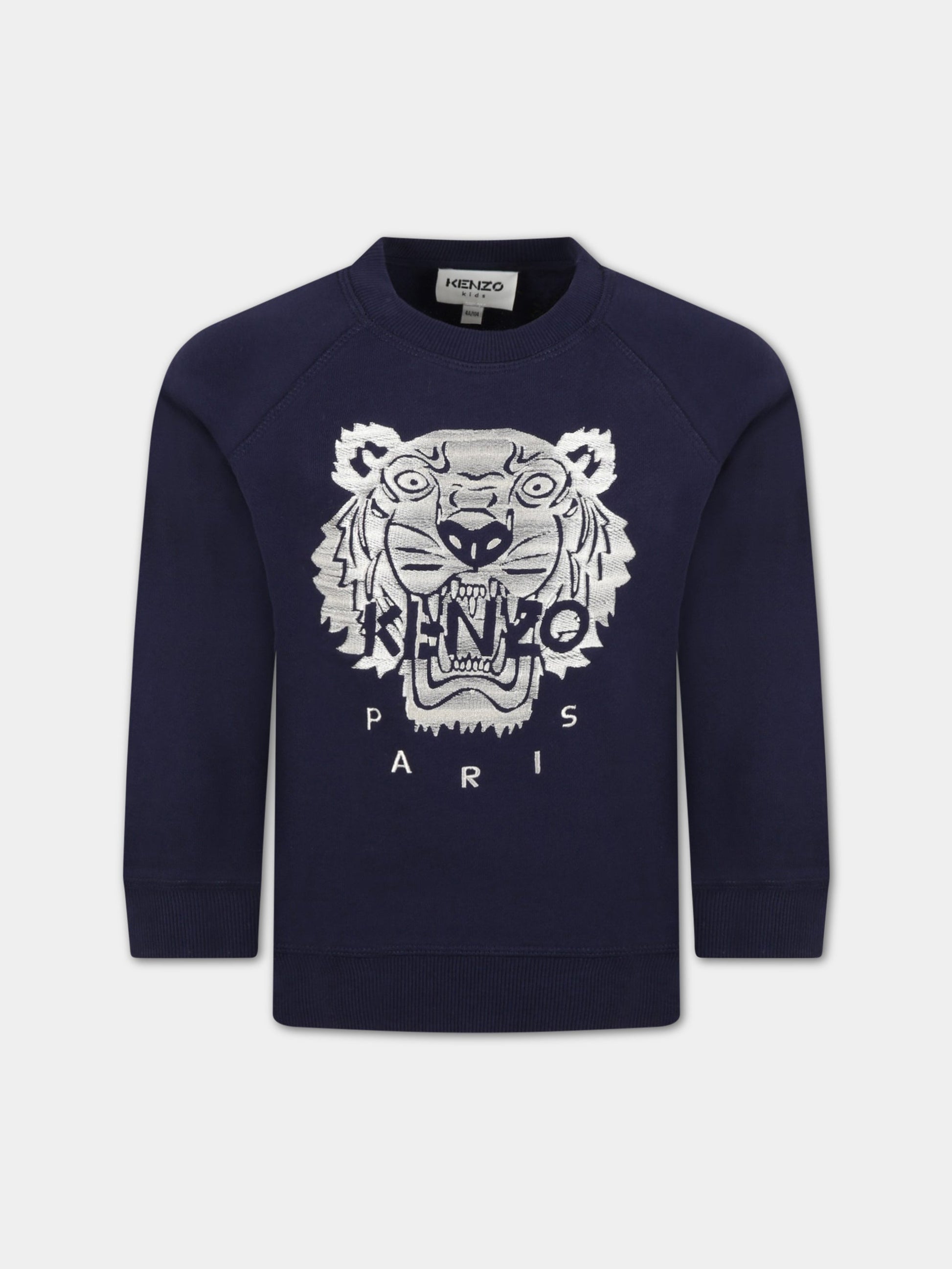 Felpa blu per bambini con iconica tigre,Kenzo Kids,K25083 85T