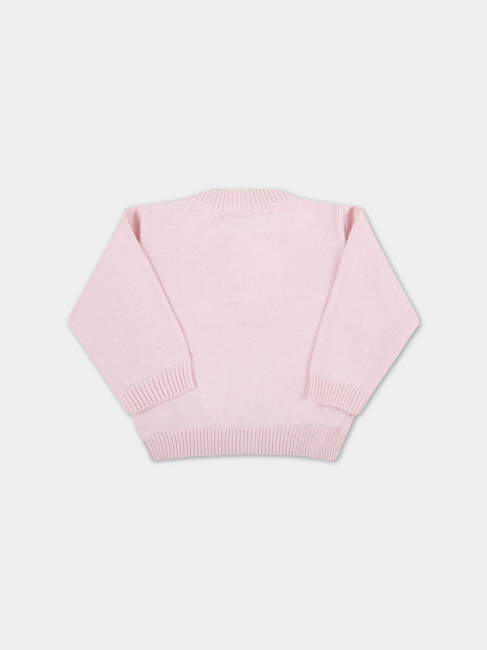 Cardigan rosa per neonata con logo ricamato,Fendi Kids,BUG074 AG1L F0C11