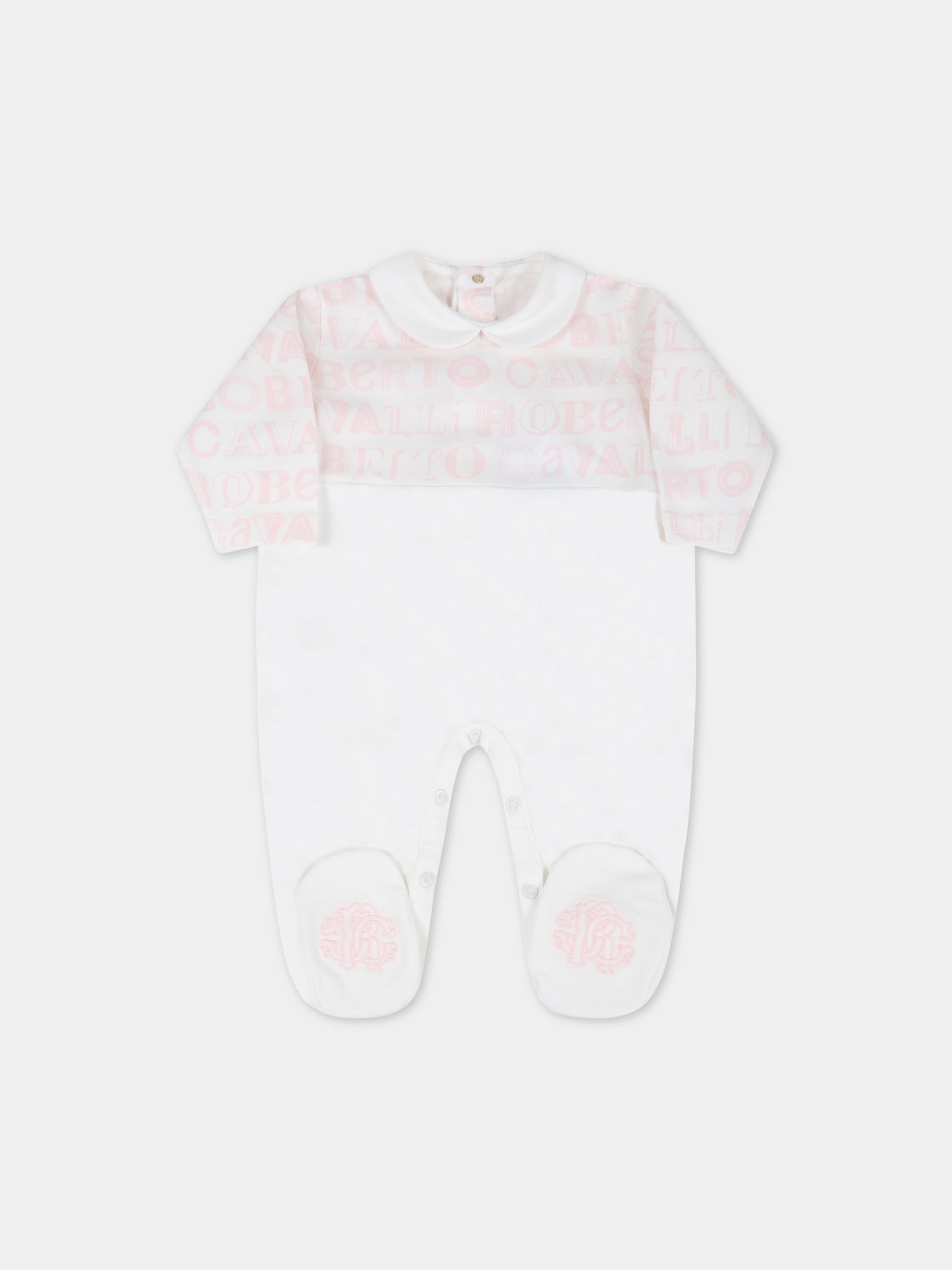 Set bianco per neonata con loghi,Roberto Cavalli Kids,MJT80A JMA93 D0552