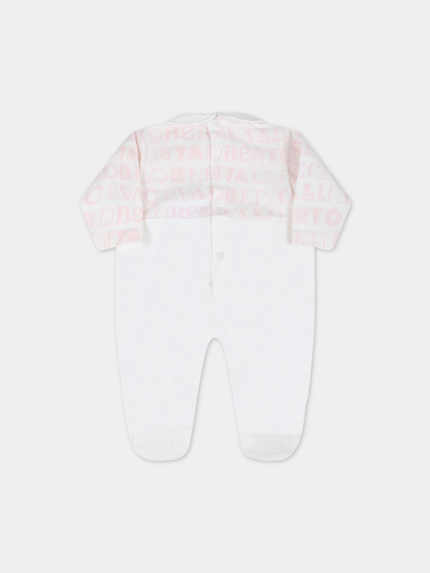 Set bianco per neonata con loghi,Roberto Cavalli Kids,MJT80A JMA93 D0552