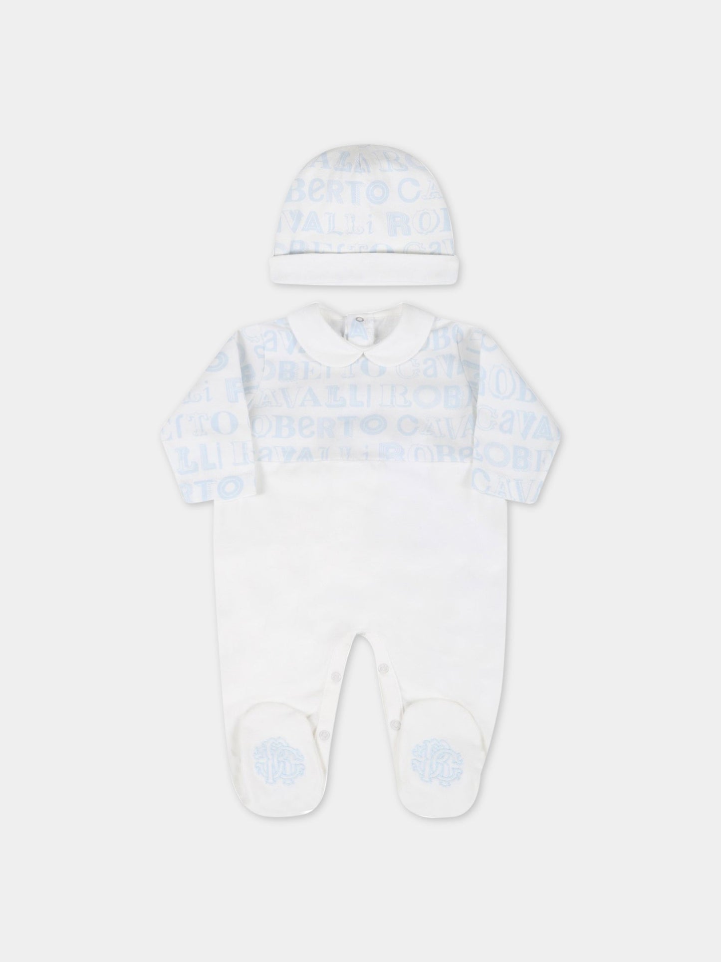 Set bianco per neonato con loghi,Roberto Cavalli Kids,MJT80A JMA93 D0537