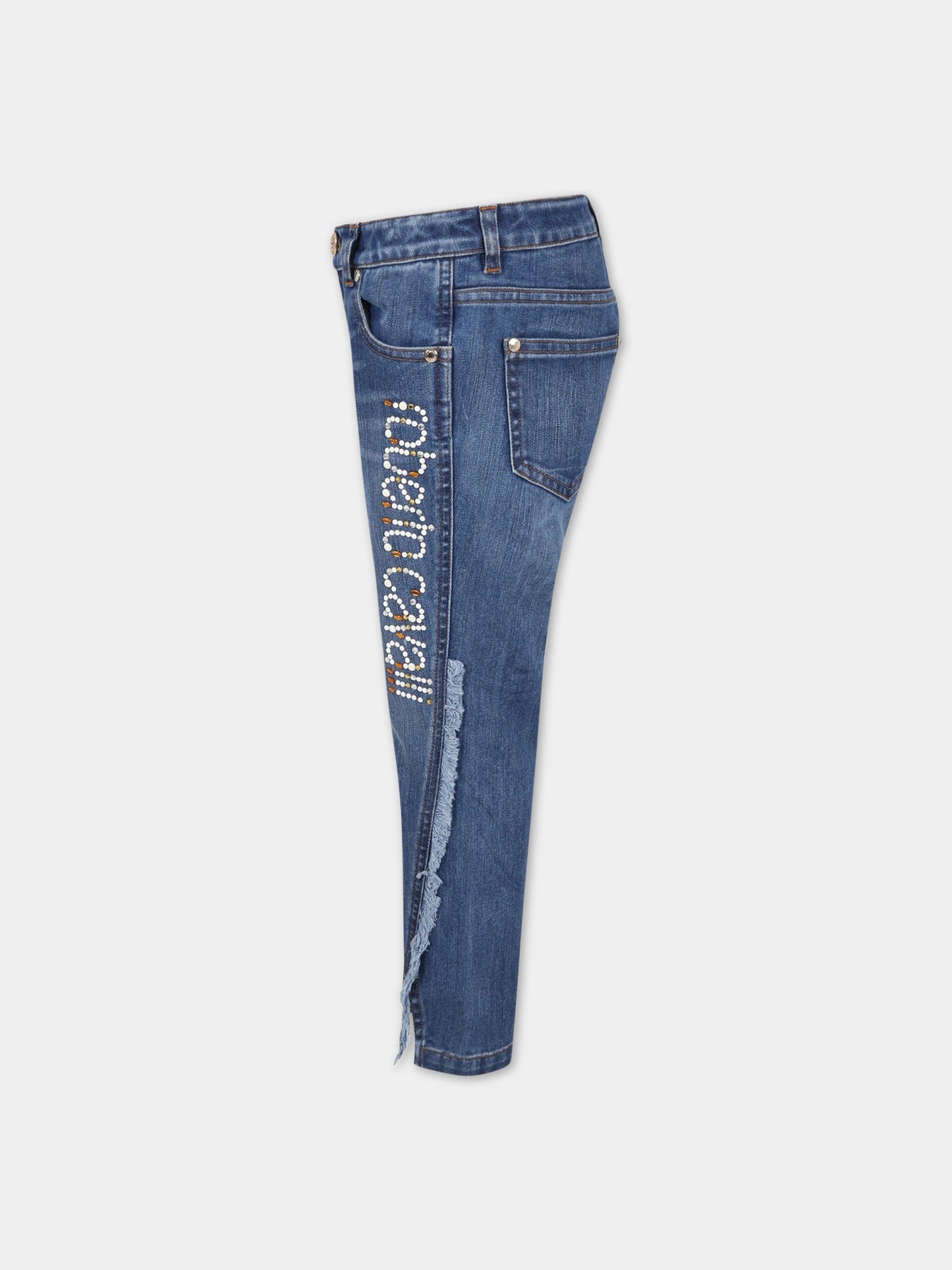 Jeans celeste per bambina con logo,Roberto Cavalli Kids,MJJ201 DS029 04803