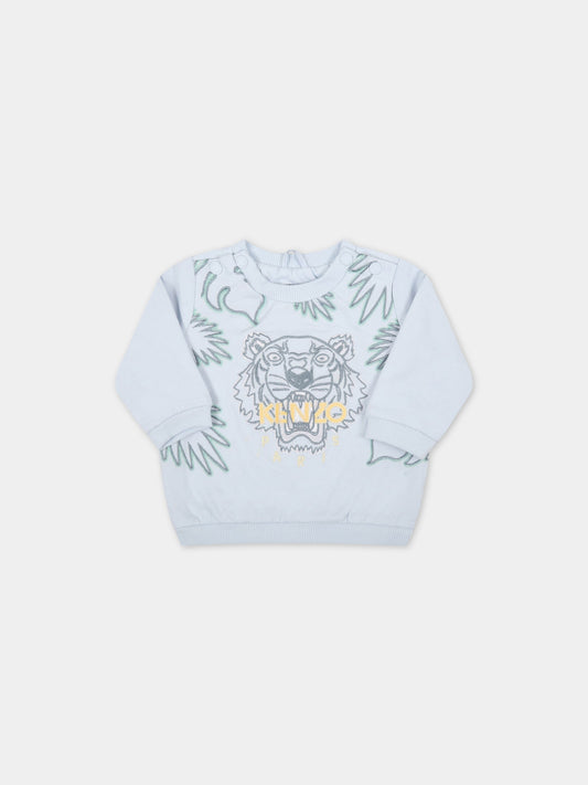 Felpa celeste per neonato con iconica tigre,Kenzo Kids,K95009 773