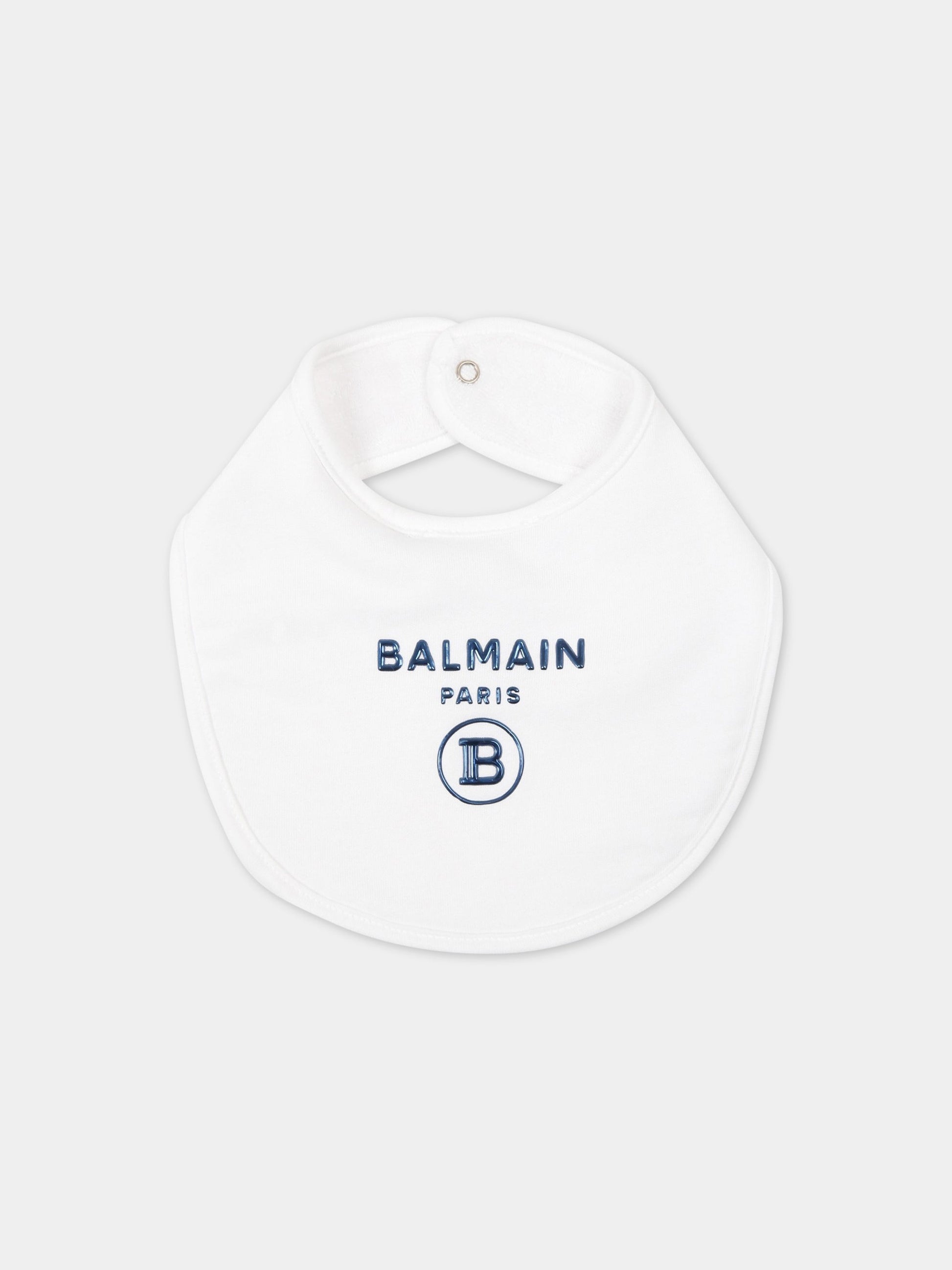 Set bianco per neonato con doppio logo blu,Balmain Kids,6Q8A50 Z0057 100AZ