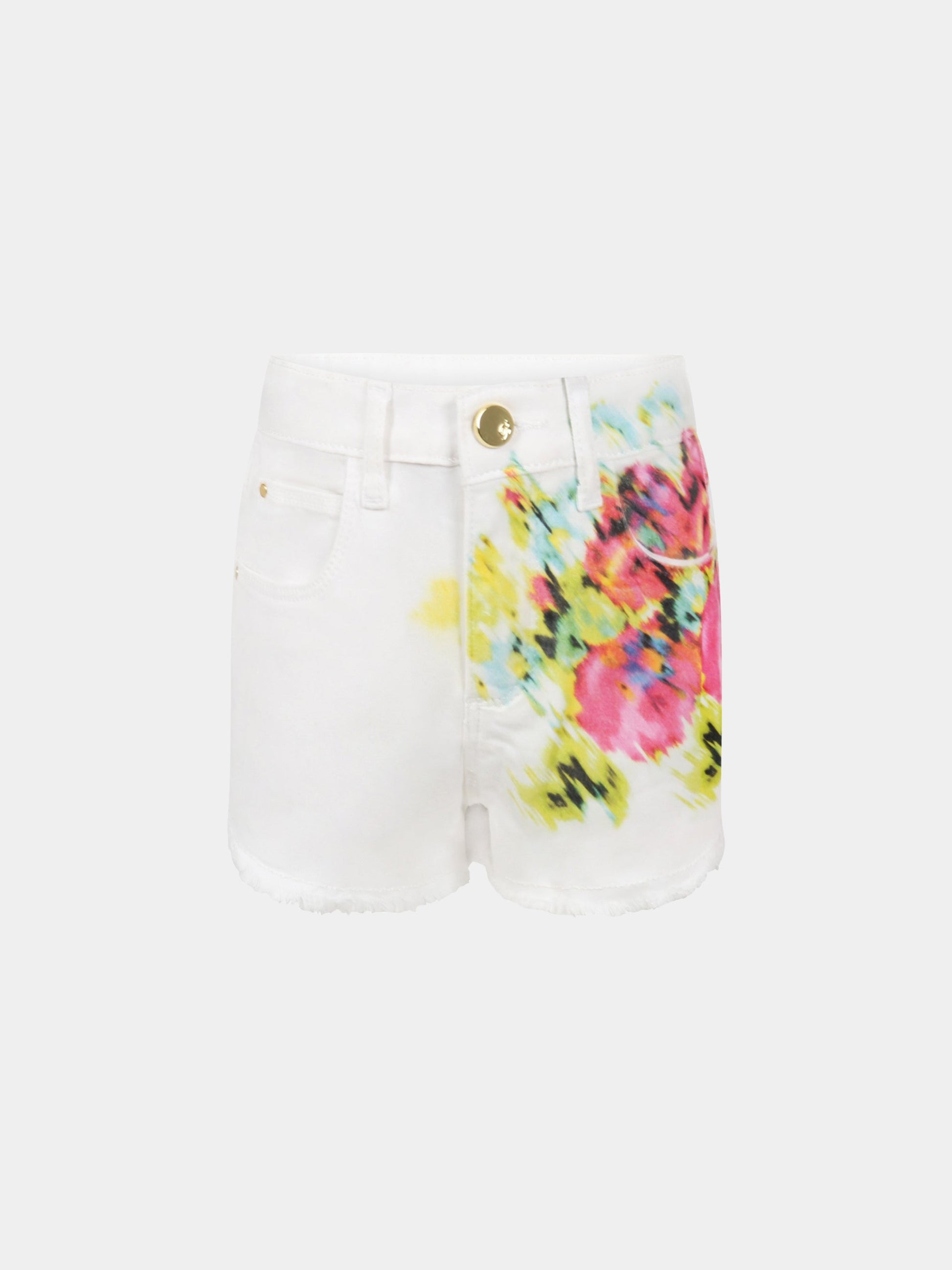 Shorts bianchi per bambina con fiori e logo,Blumarine Baby,IA2006T8798 10601