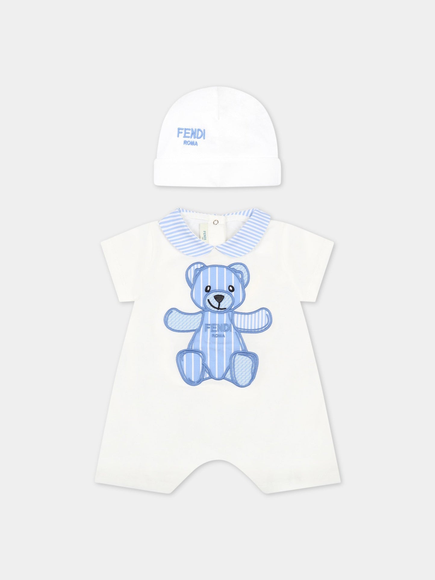 Set bianco per neonato con orso,Fendi Kids,BUK087 ST8 F1FXY