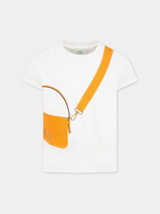 T-shirt bianca per bambina con borsa arancione,Fendi Kids,JFI242 7AJ F1FX0