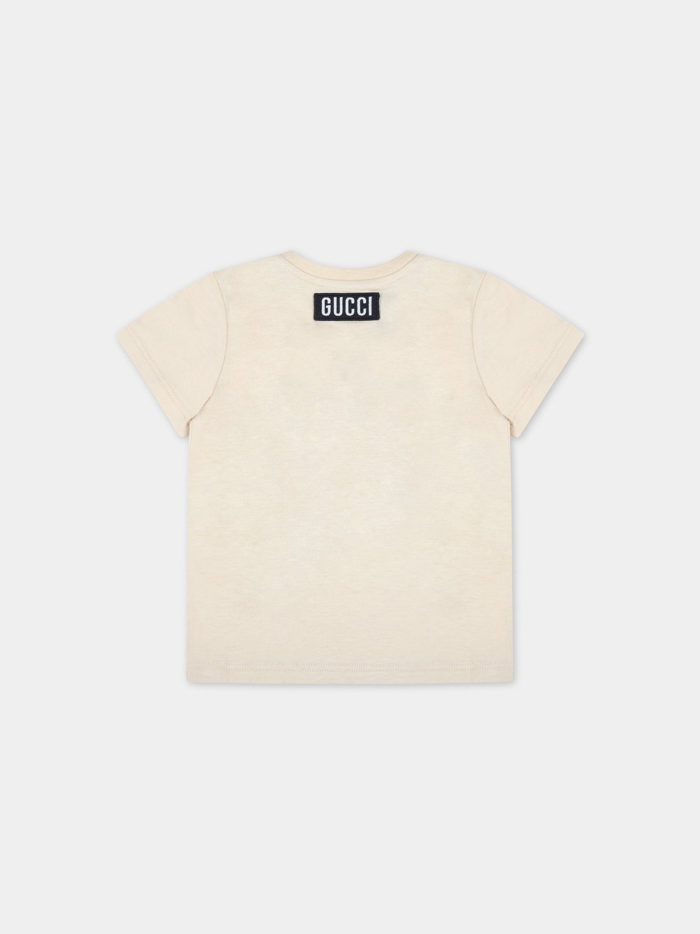 T-shirt beige per neonati con gatti e logo,Gucci Kids,548034 XJD2D 7193