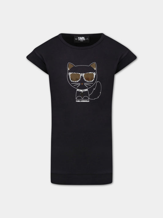 Vestito nero per bambina con Choupette,Karl Lagerfeld Kids,Z12202 09B