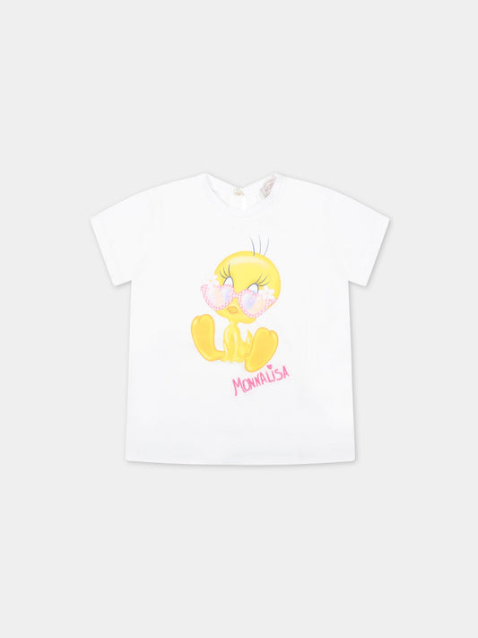 T-shirt bianca per neonata con Titti,Monnalisa,399609 9012 9993