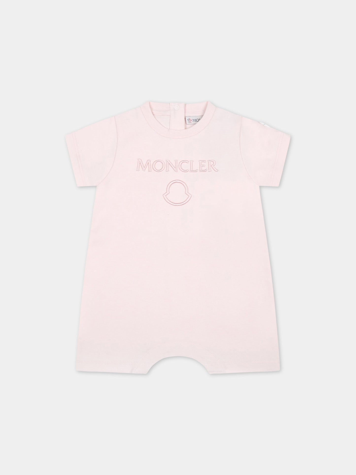 Pagliaccetto rosa per neonata con logo ricamato,Moncler Kids,951 8L00004 8392E 529