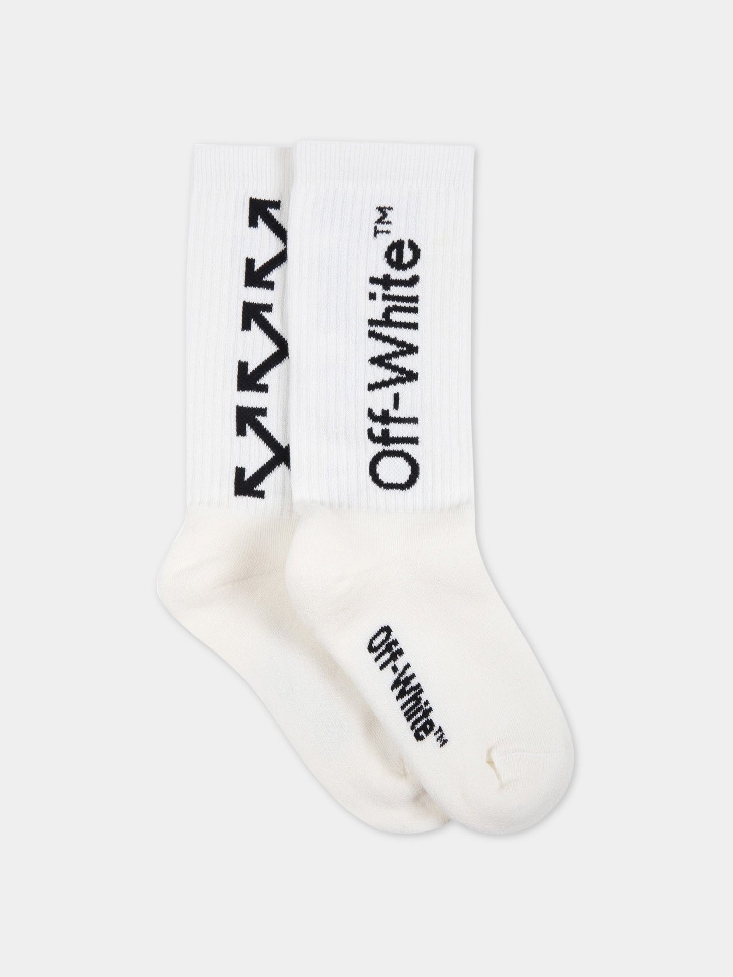 Calze bianche per bambini con logo e frecce,Off White,OBRA001S22KNI001 0110