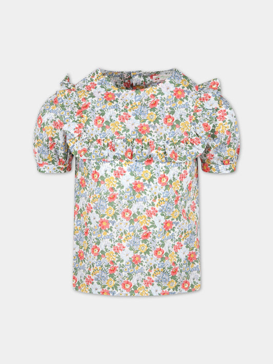 Blusa bianca per bambina con fiori,Bonpoint,S02GBLWO0502 515