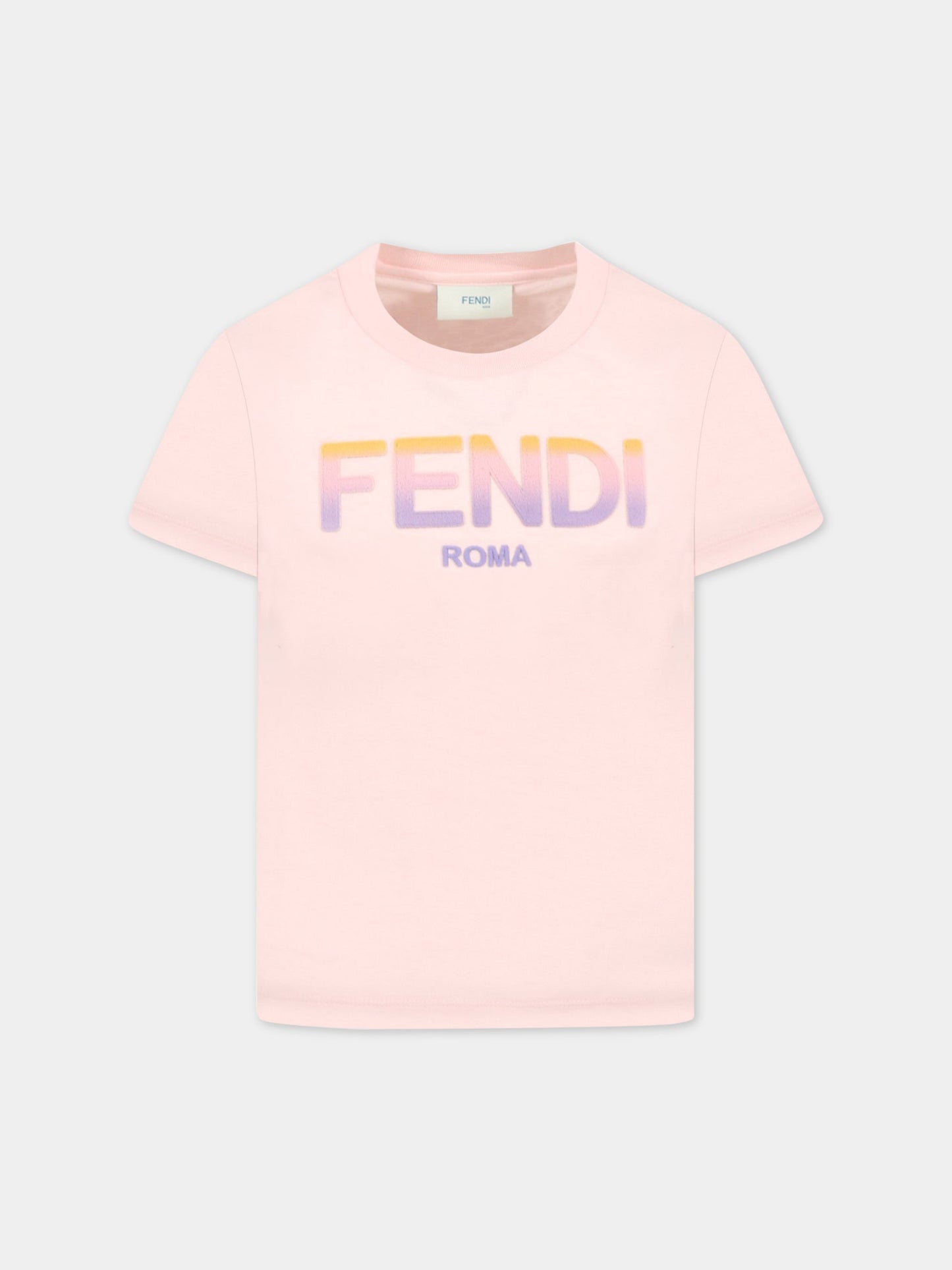 T-shirt rosa per bambina con logo,Fendi Kids,JFI261 7AJ F11H0