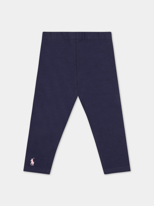 Leggings blu per neonata con cavallino,Ralph Lauren Kids,552479003