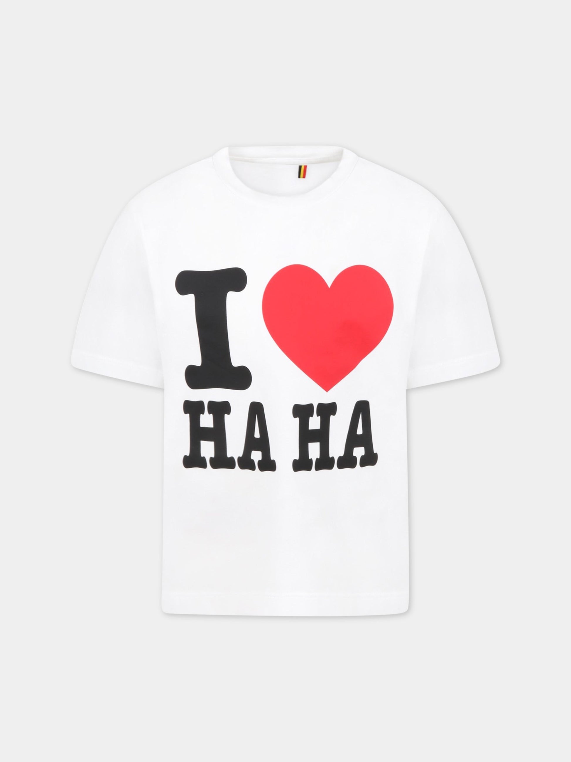 T-shirt bianca per bambina con scritta I love HaHa,Caroline Bosmans,1005-17-10 WHITE