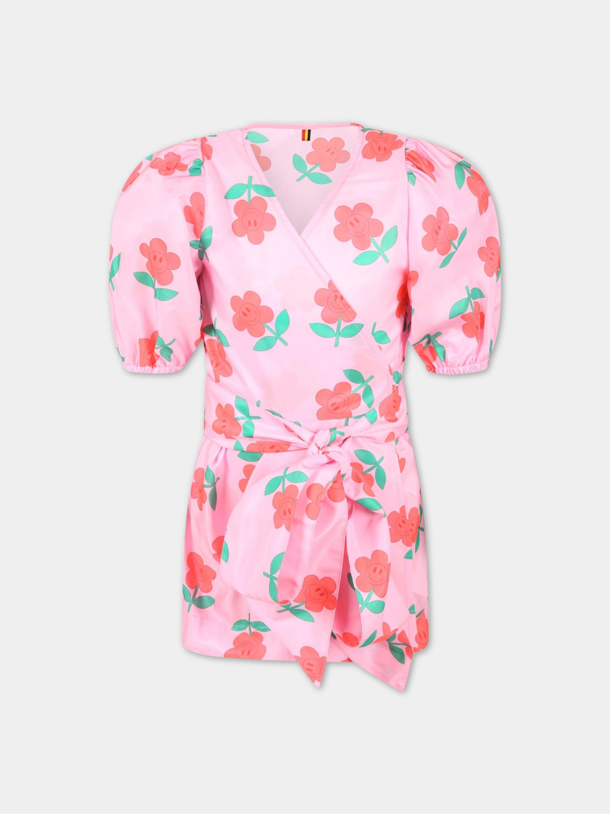 Vestito rosa per bambina con fiori rossi,Caroline Bosmans,4012-18-01 HAHA FLOWER