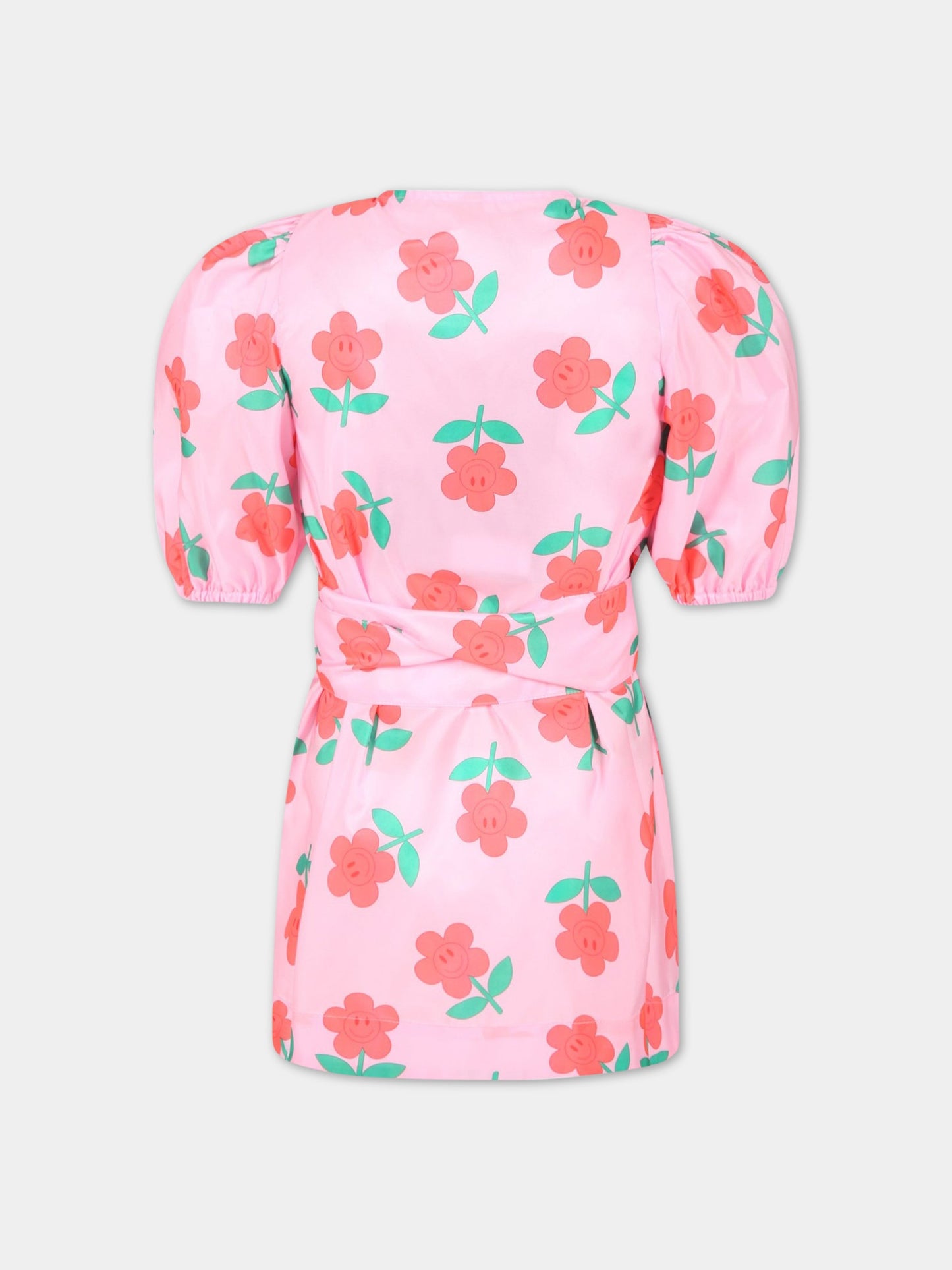 Vestito rosa per bambina con fiori rossi,Caroline Bosmans,4012-18-01 HAHA FLOWER