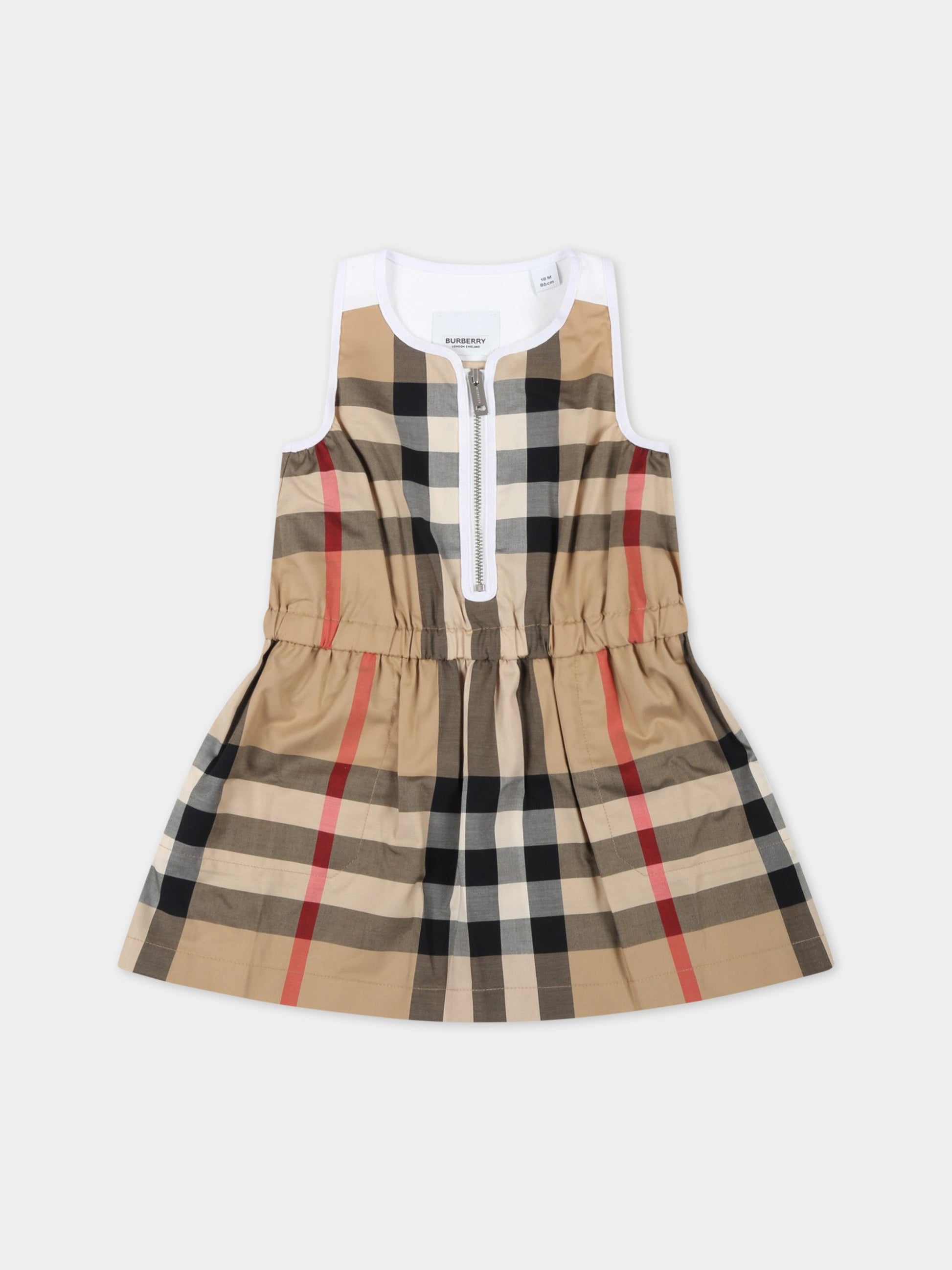 Vestito beige per neonata con iconico check,Burberry Kids,8047567