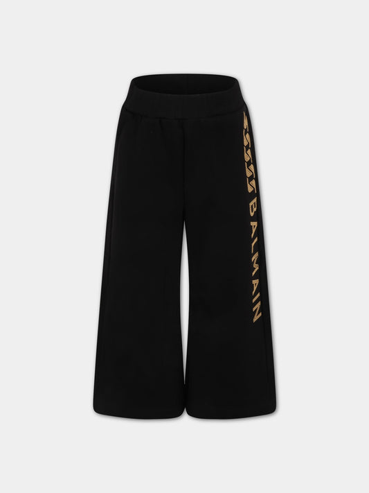 Pantalone nero per bambina con logo di borchie,Balmain Kids,6R6C20 Z0739 930OR