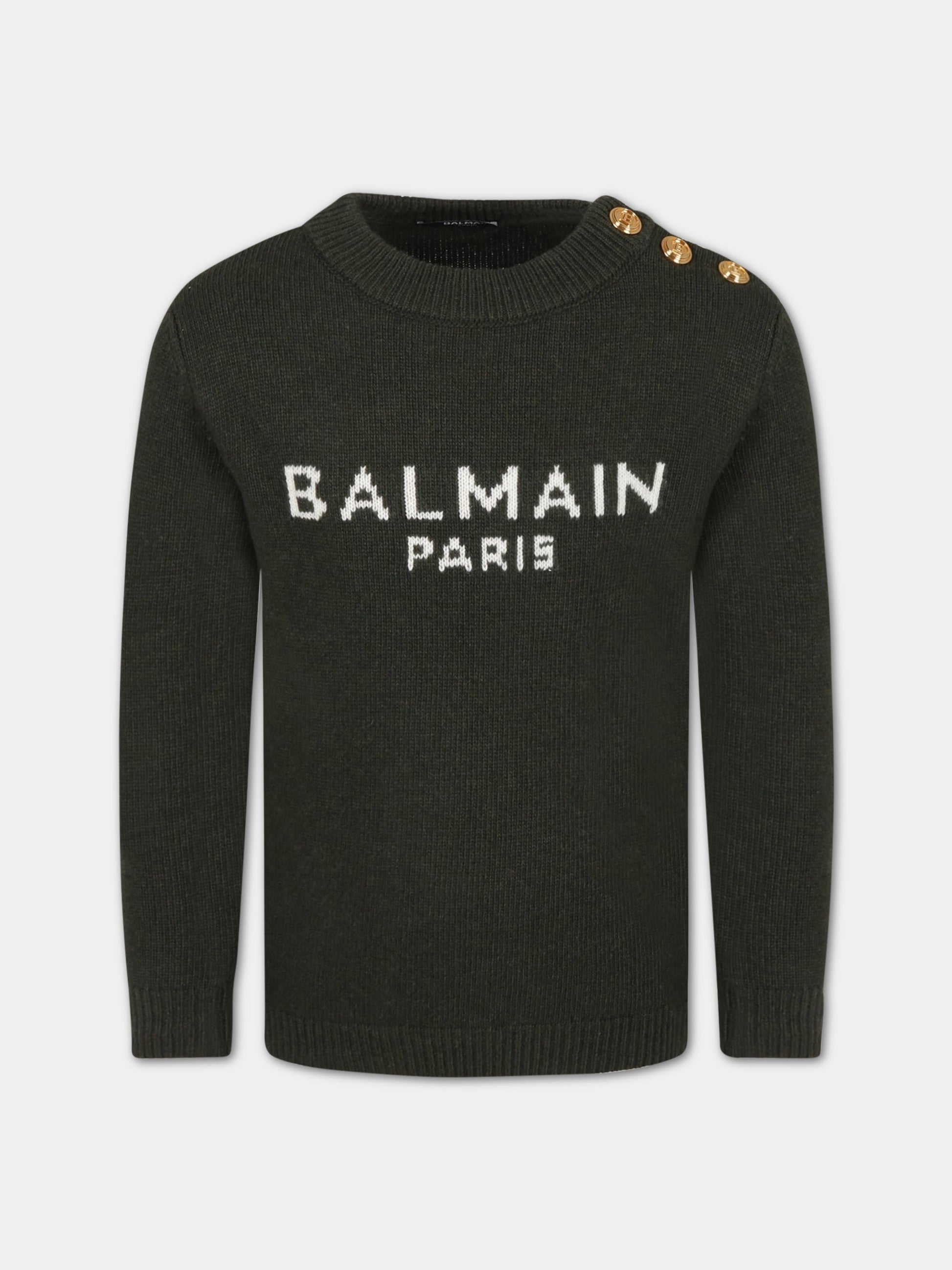 Maglione verde per bambini con logo,Balmain Kids,6R9O20 W0002 721