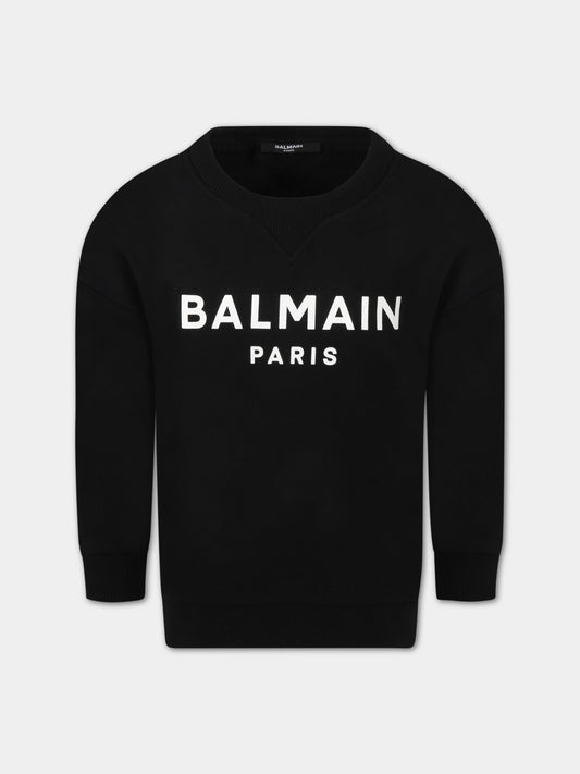 Felpa nera per bambini con logo bianco,Balmain Kids,6R4O10 Z0001 930BC