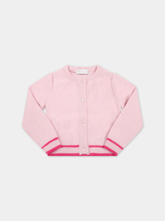 Cardigan rosa per neonata con logo,Monnalisa,370800 0063 091C