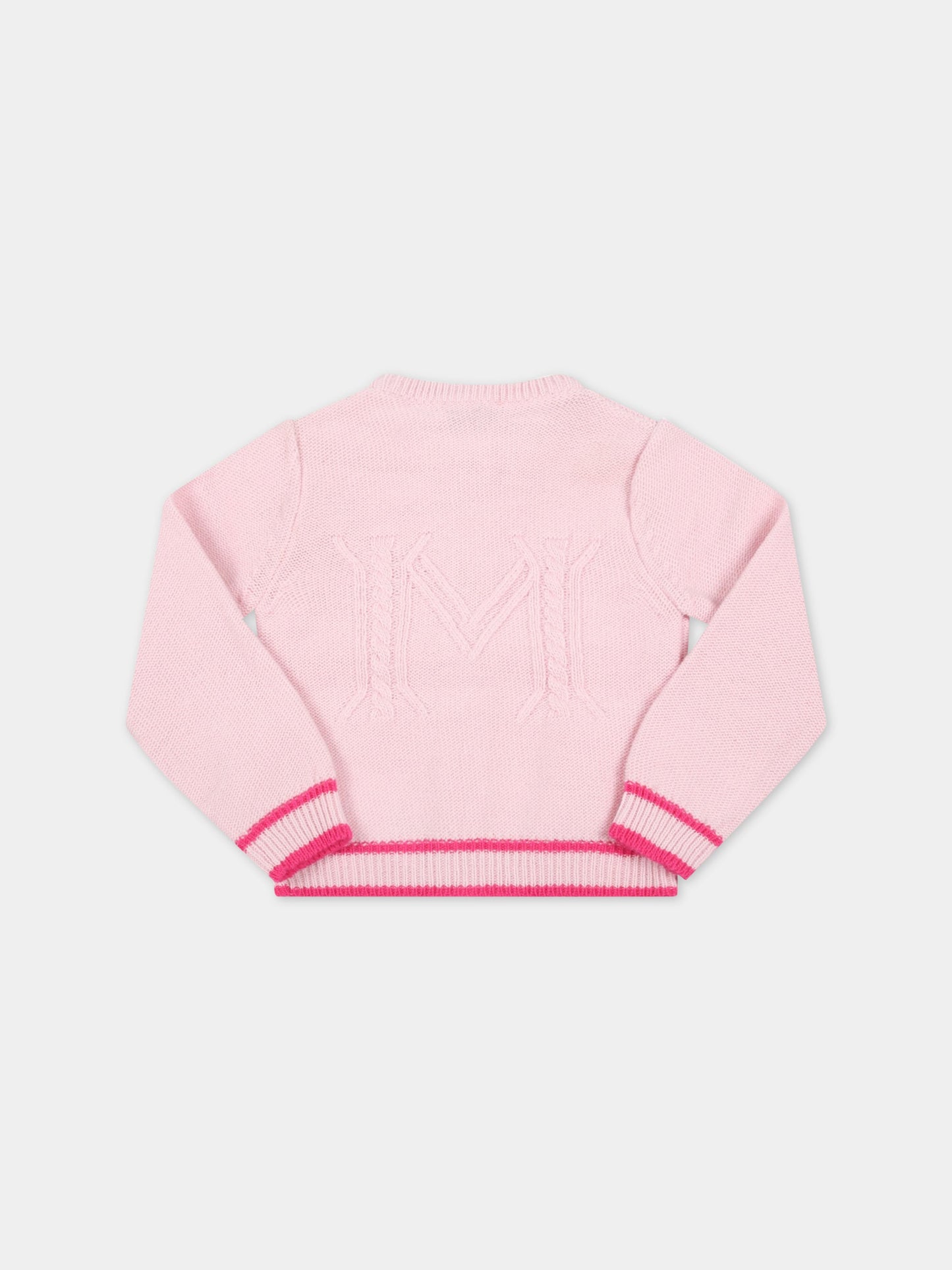 Cardigan rosa per neonata con logo,Monnalisa,370800 0063 091C