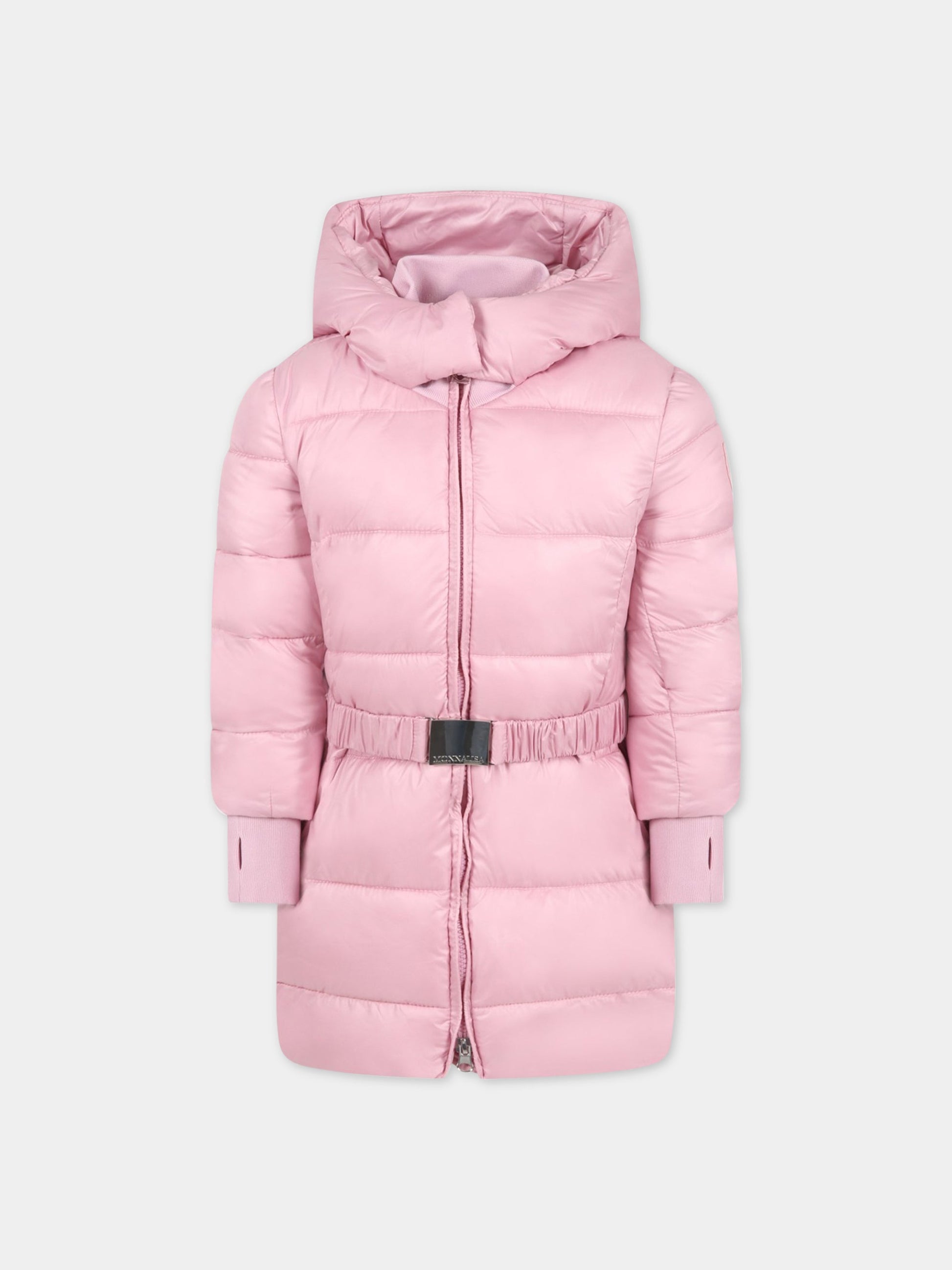 Piumino rosa per bambina con fiocco e logo,Monnalisa,170102 0040 091S