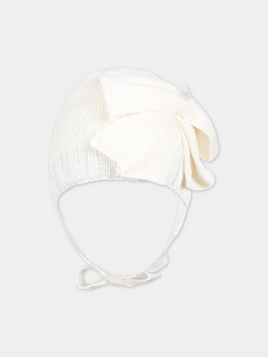 Cappello avorio per bambina con fiocco,Monnalisa,370000 0081 0001