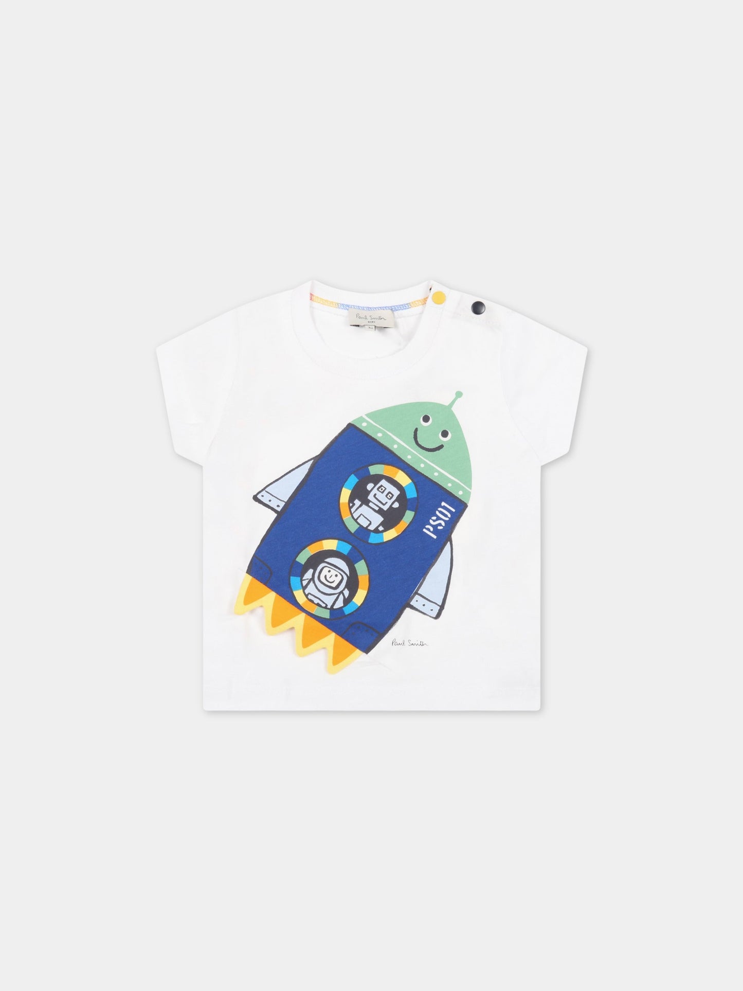 T-shirt bianca per neonato con razzo,Paul Smith Junior,P05025 10P