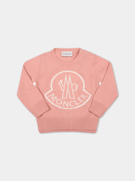 Maglione rosa per neonata con logo,Moncler Kids,951 9C00002 M1127 521