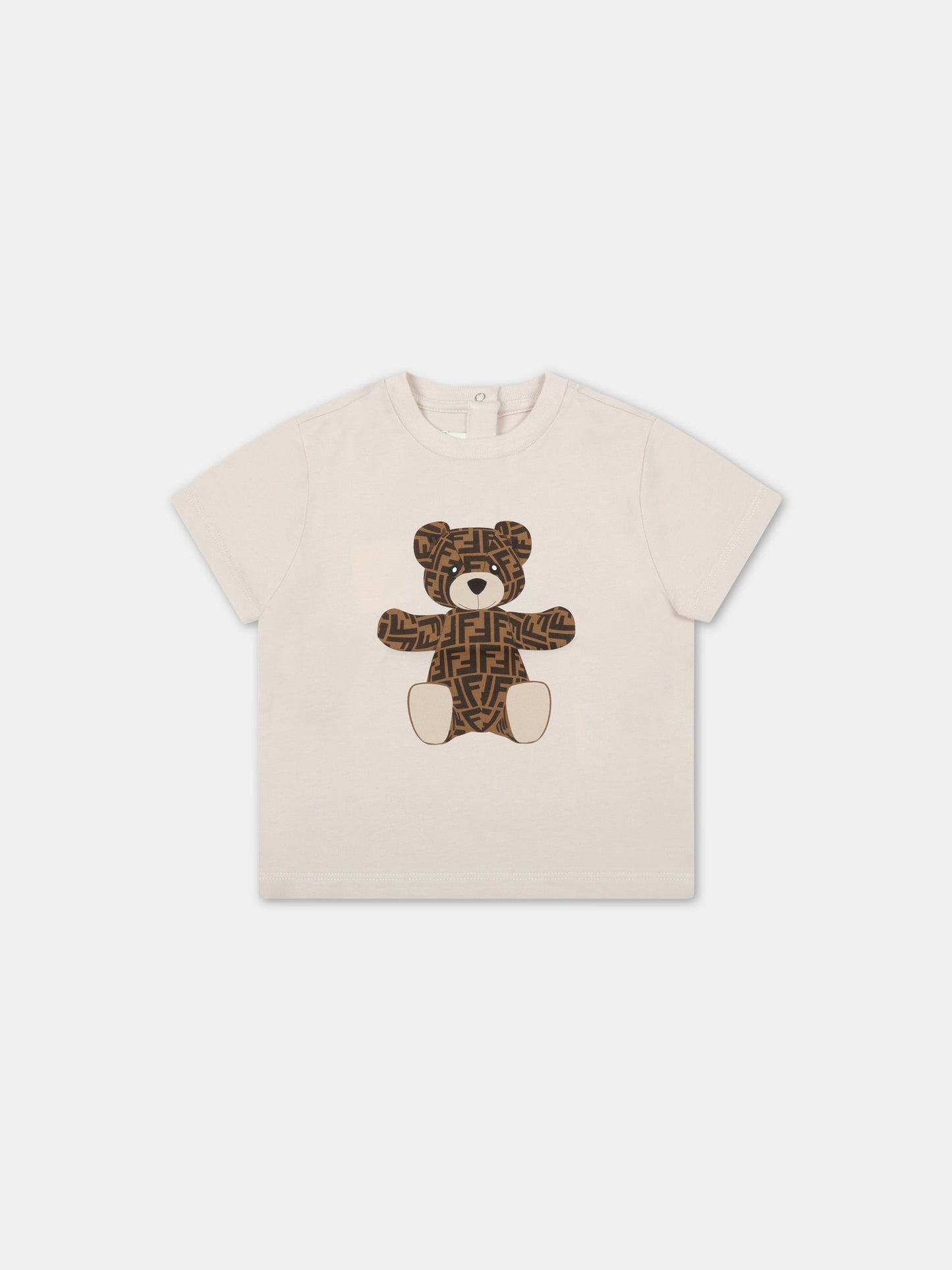 T-shirt beige per neonati con orso,Fendi Kids,BUI050 ST8 F19J5