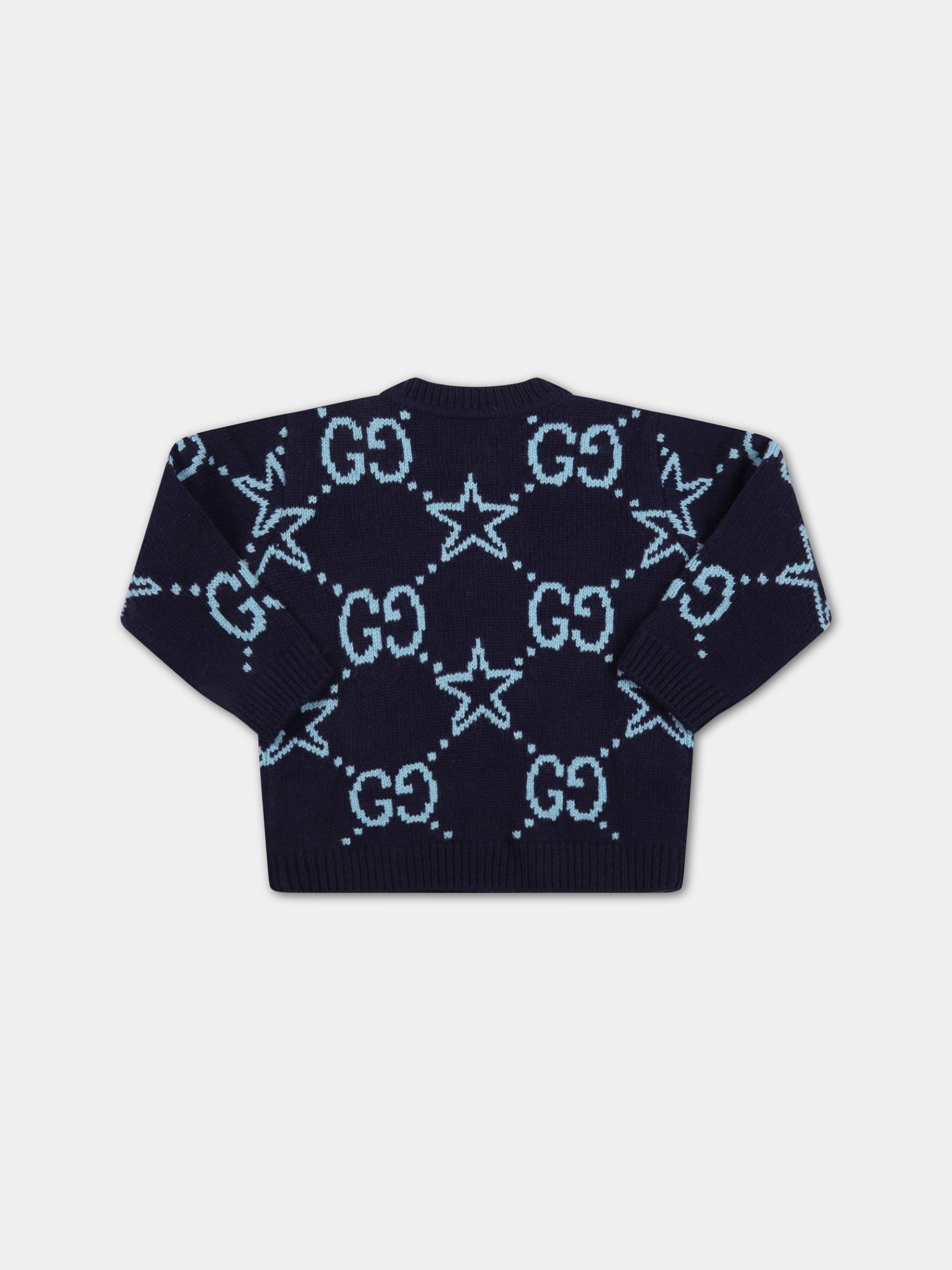 Maglione blu per neonati con stelle,Gucci Kids,691866 XKCGP 4659