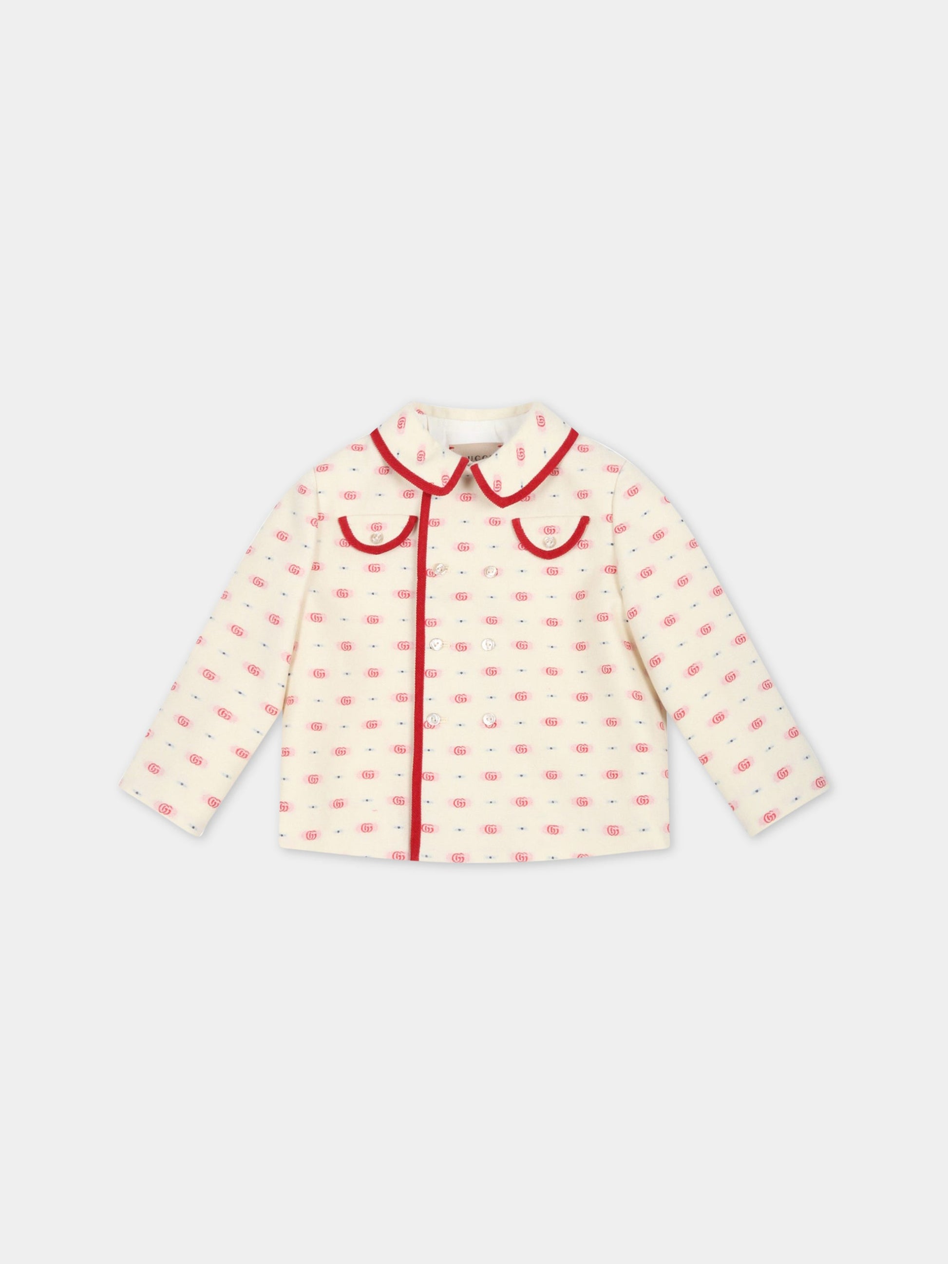 Giacca avorio per neonato con doppia G rossa,Gucci Kids,701728 XWATB 9120