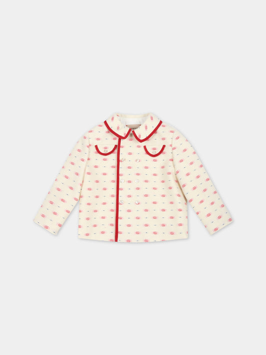 Giacca avorio per neonato con doppia G rossa,Gucci Kids,701728 XWATB 9120