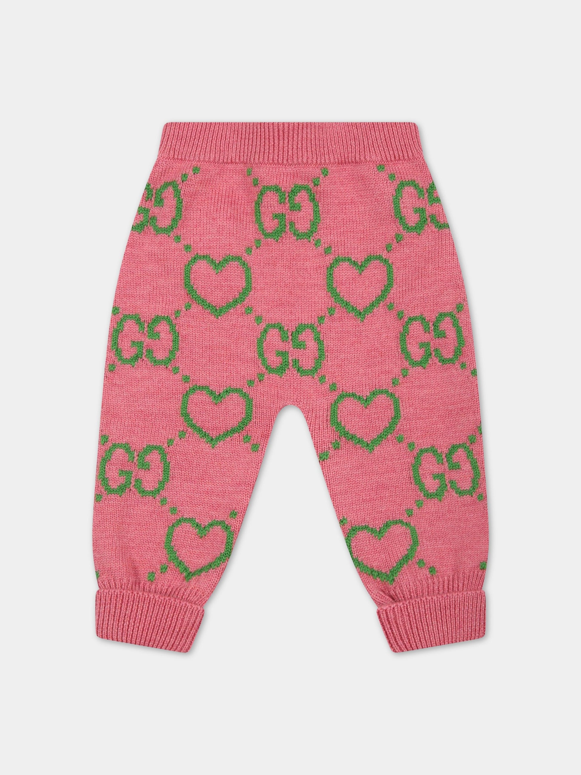 Pantalone rosa per neonata con cuori,Gucci Kids,691876 XKCHQ 5927