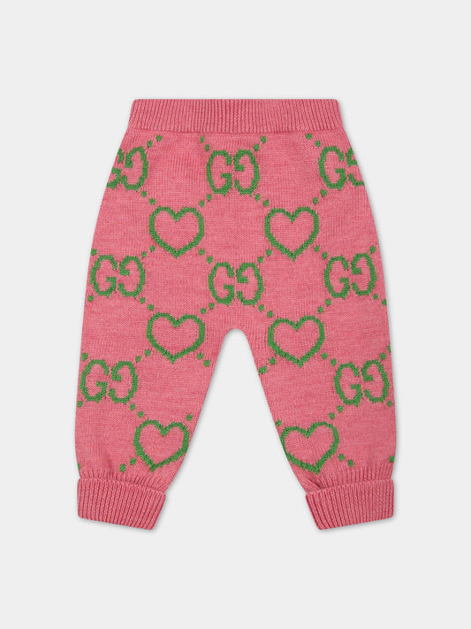 Pantalone rosa per neonata con cuori,Gucci Kids,691876 XKCHQ 5927