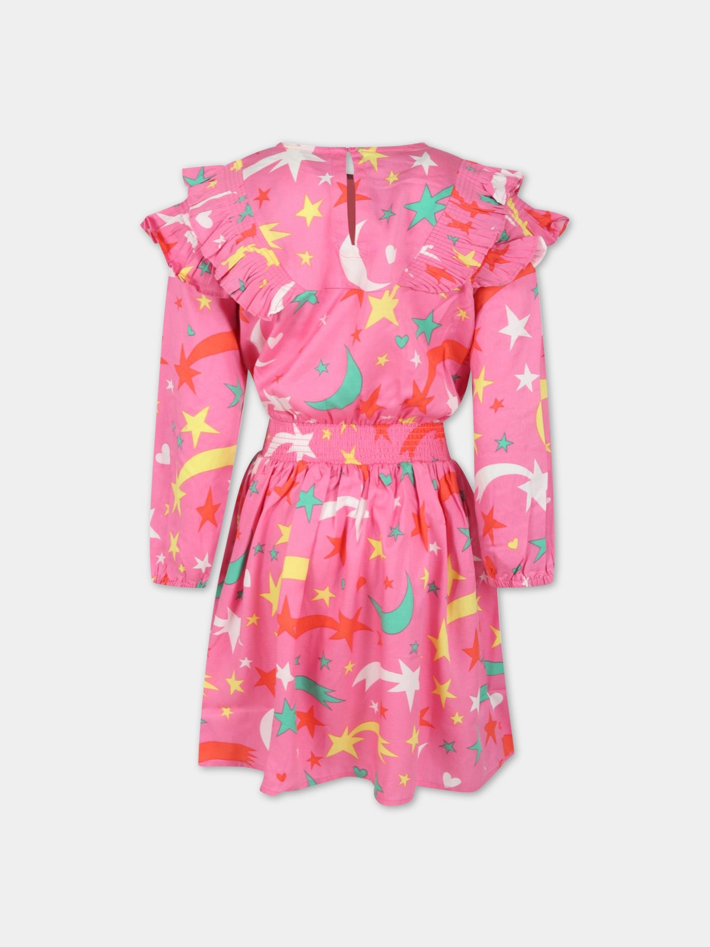 Vestito fucsia per bambina con stelle, cuori e lune colorate,Stella Mccartney Kids,8R1C30 Z0482 511MC