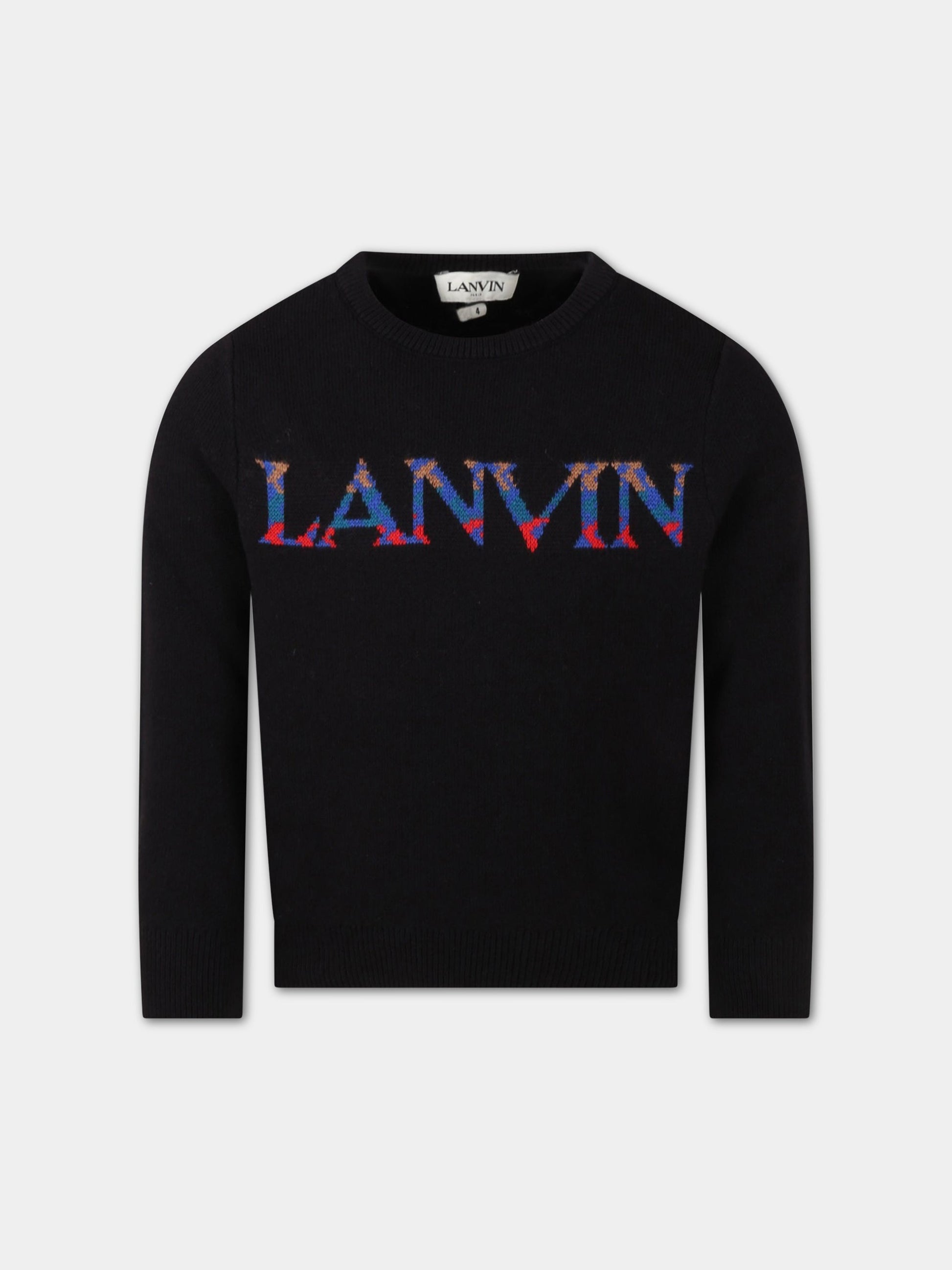 Maglione nero per bambino con logo,Lanvin Petite,N25089 09B