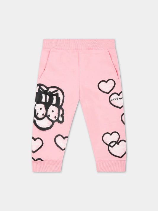 Pantalone rosa per neonata con cuori,Givenchy Kids,H04146 45T