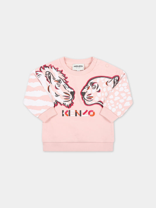 Felpa rosa per neonata con tigri,Kenzo Kids,K05415 471