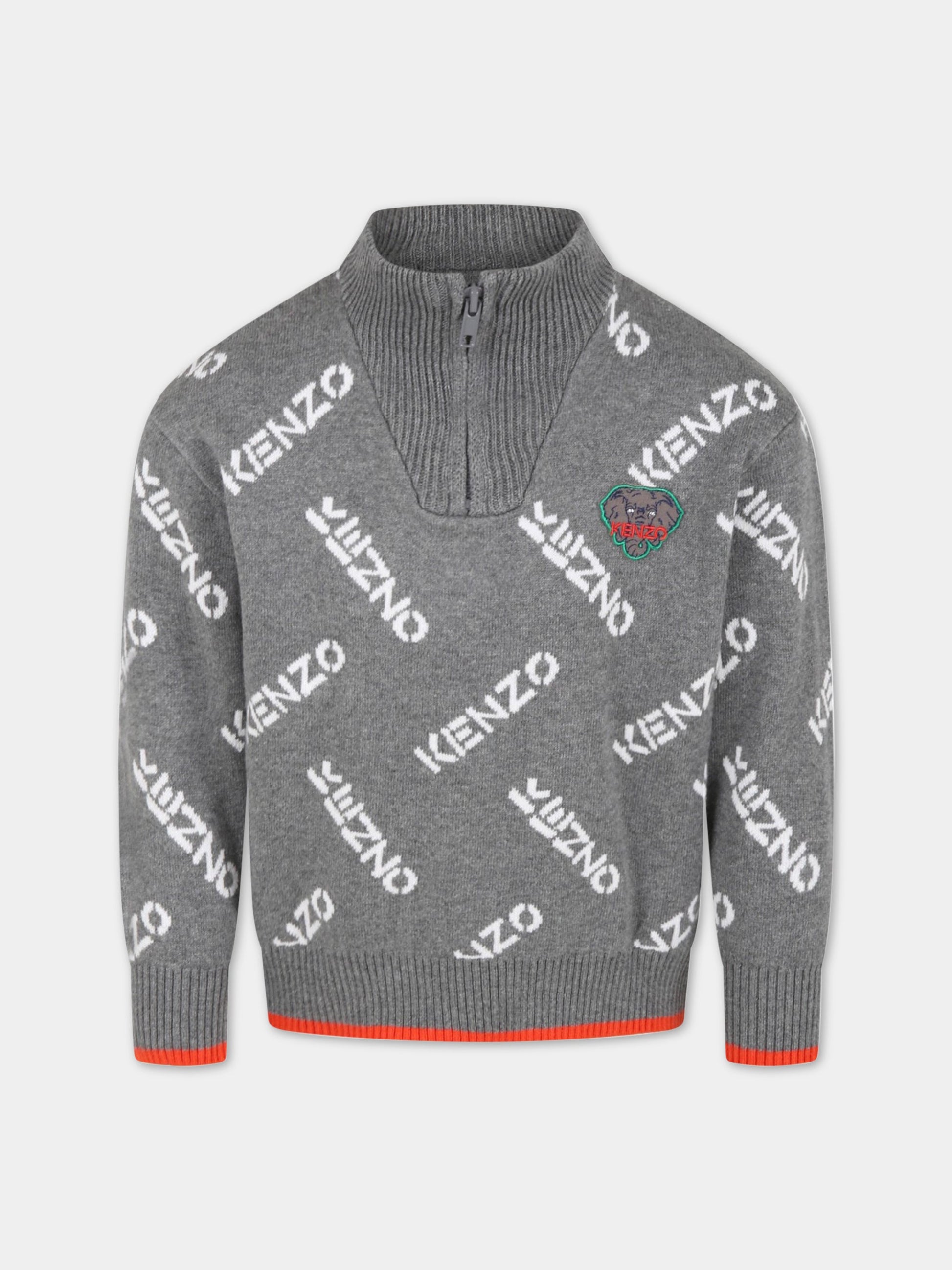 Maglione grigio per bambino con loghi,Kenzo Kids,K25721 A52